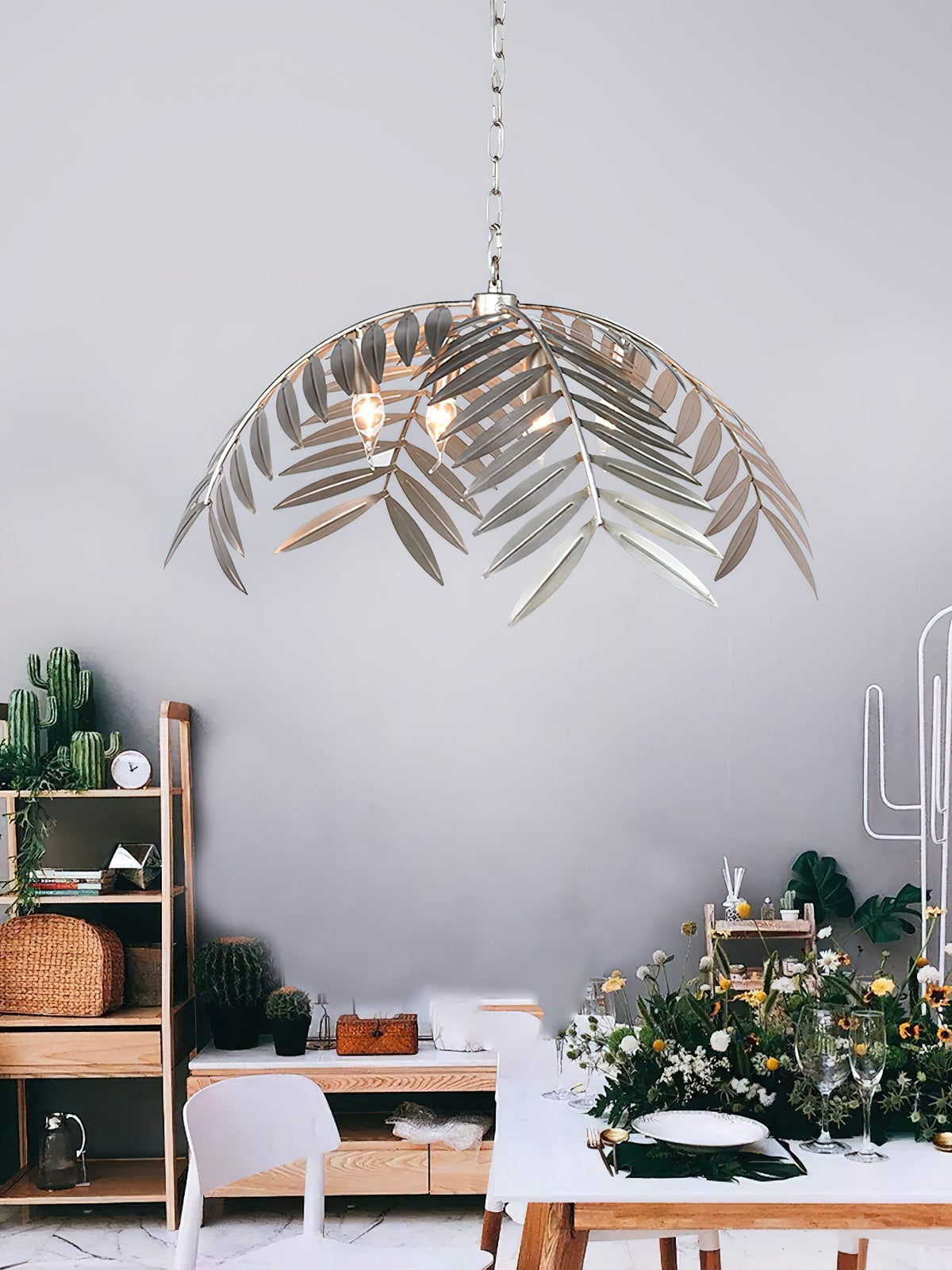 Palm Pendant Light - Art Deco Gold Cascading Palm Leaf Chandelier