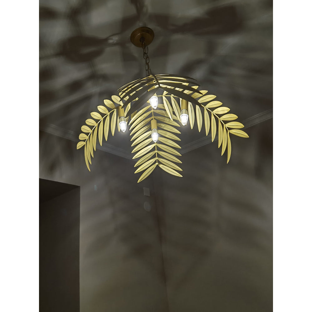 Palm Pendant Light - Art Deco Gold Cascading Palm Leaf Chandelier