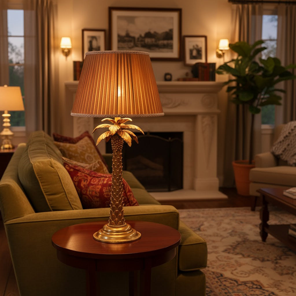 Palm Tree Table Lamp - Sculptural Brass Botanical Light