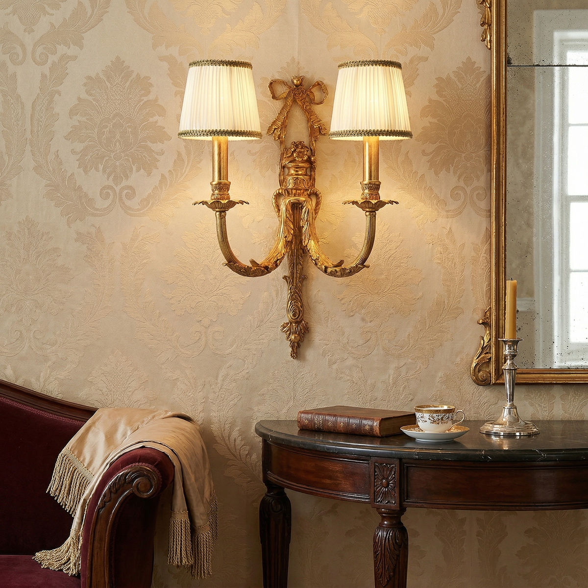 Claudine Wall Lamp – Classic Brass & White Shade Sconce