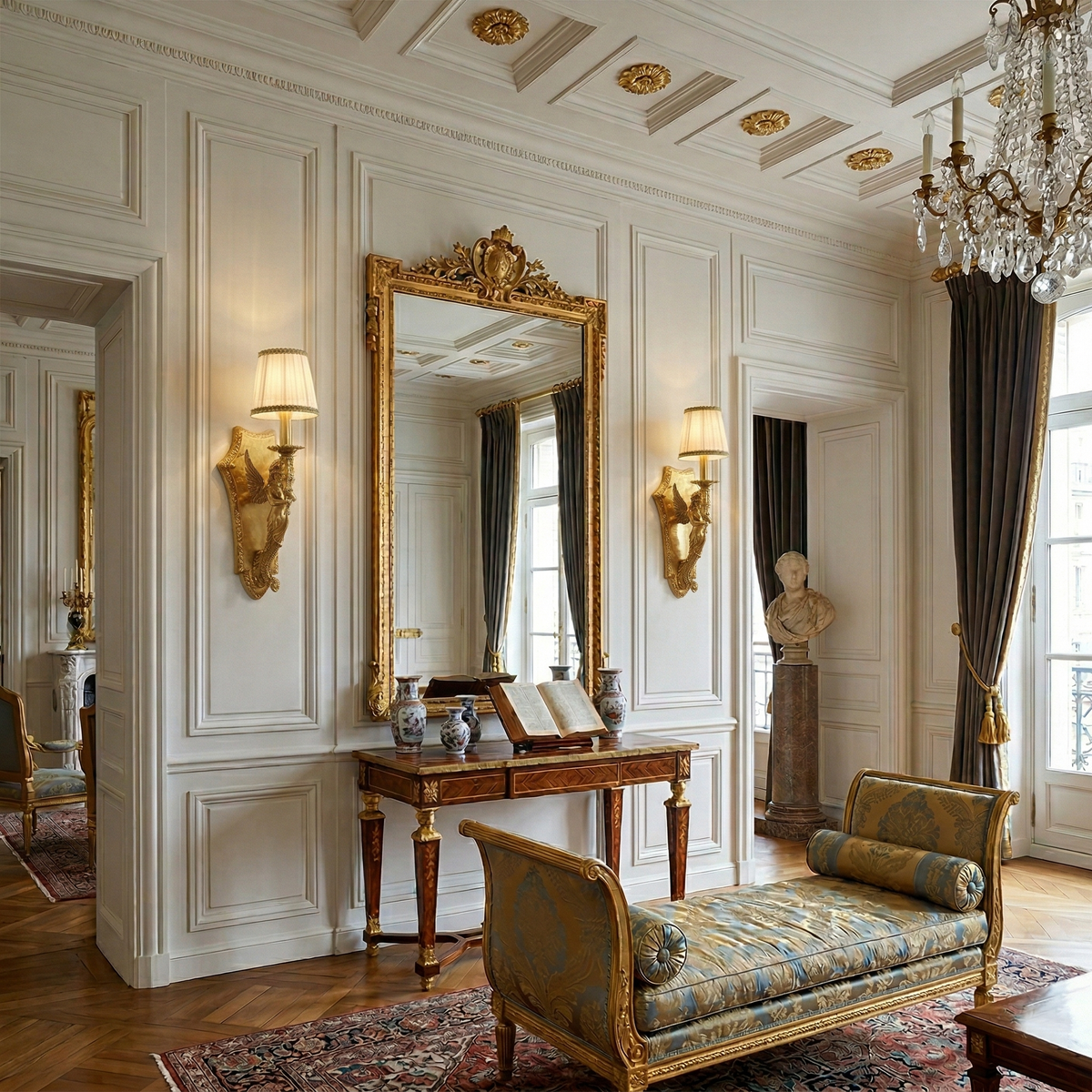 Caterina Brass Wall Lamp – French Provincial Ornate Brass & Fabric Shade Sconce