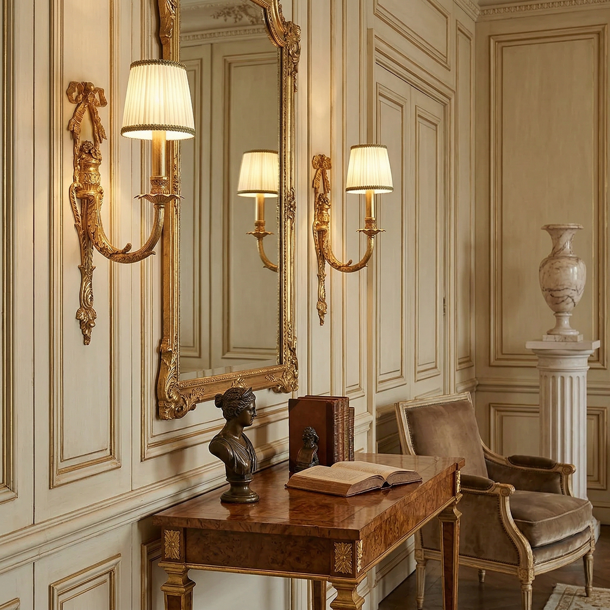 Claudine Wall Lamp – Classic Brass & White Shade Sconce