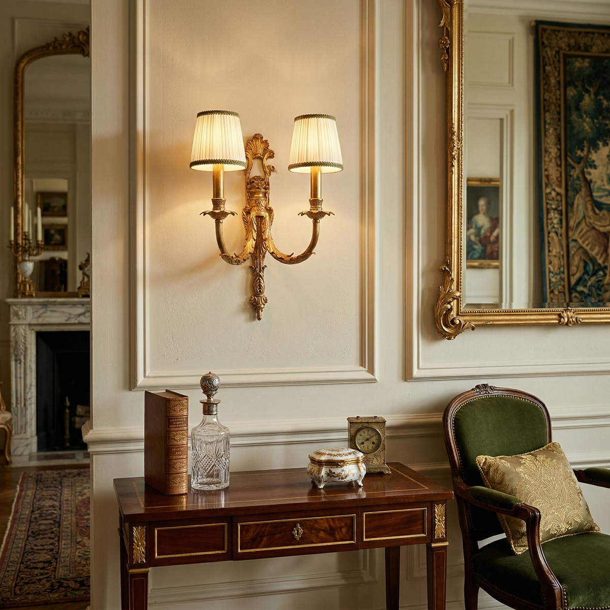 Claudine Wall Lamp – Classic Brass & White Shade Sconce
