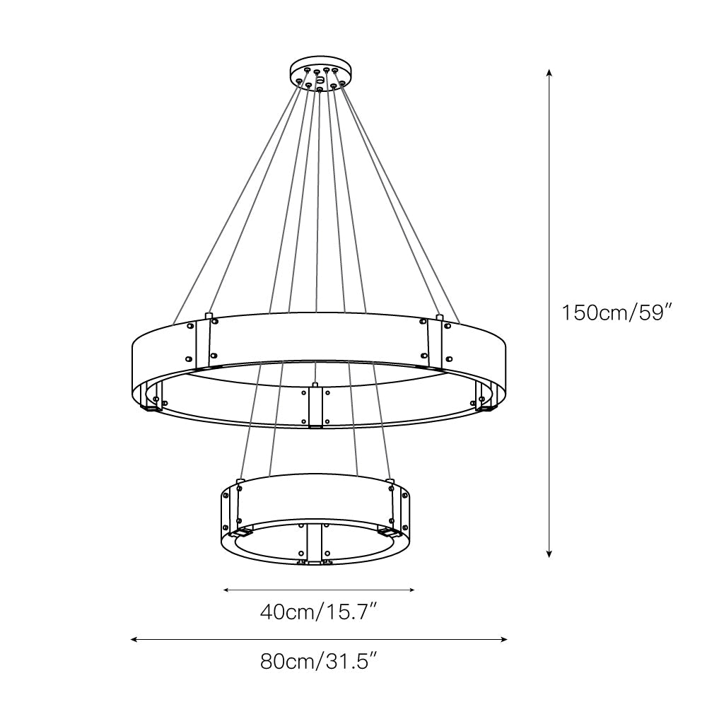 Parallel Ring Chandelier - Segmented Hand-Textured Glass Ring Light