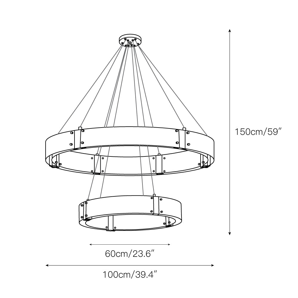 Parallel Ring Chandelier - Segmented Hand-Textured Glass Ring Light