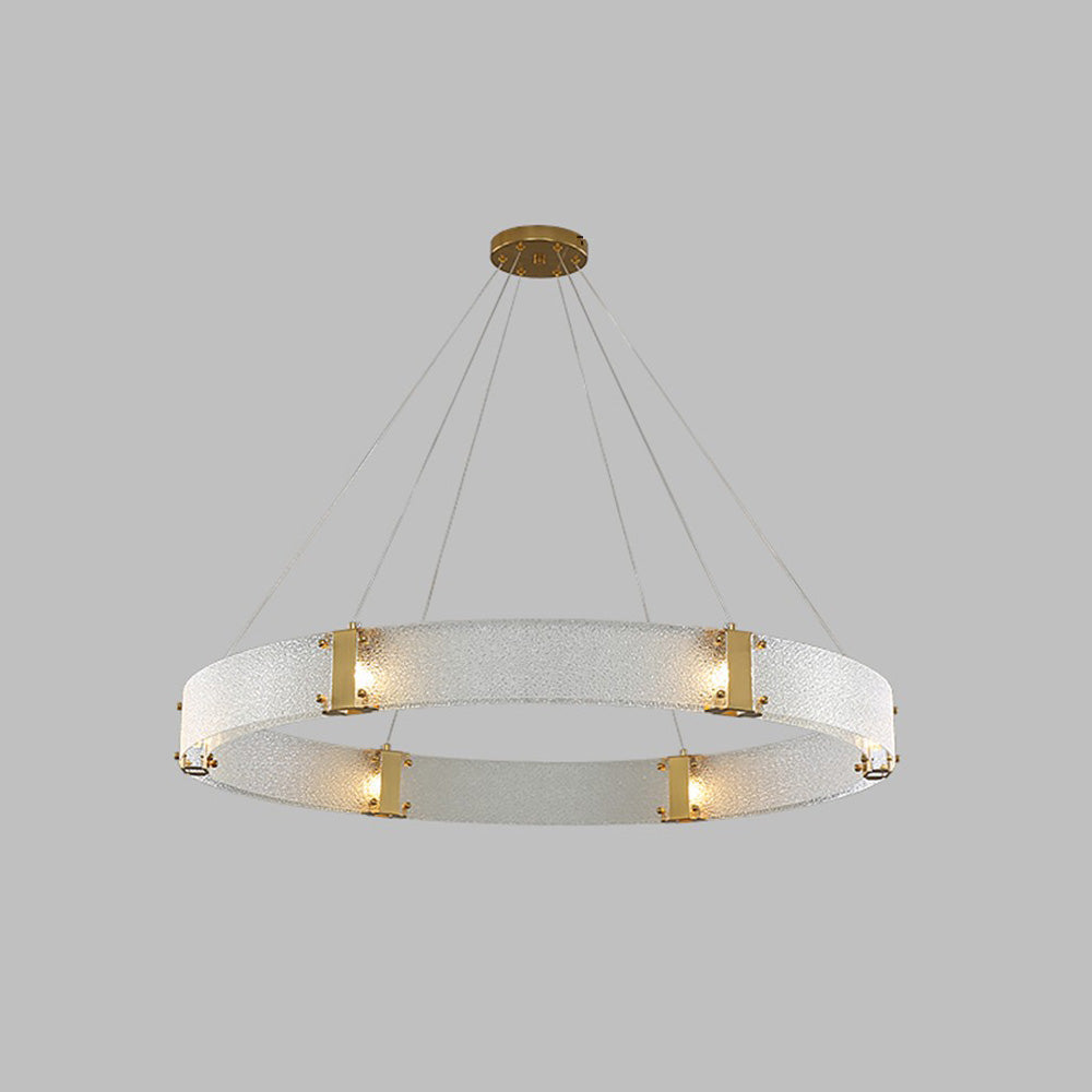 Parallel Ring Chandelier - Segmented Hand-Textured Glass Ring Light