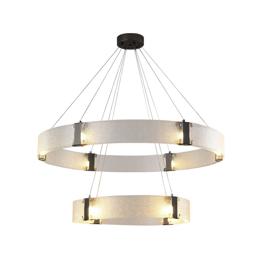 Parallel Ring Chandelier - Segmented Hand-Textured Glass Ring Light