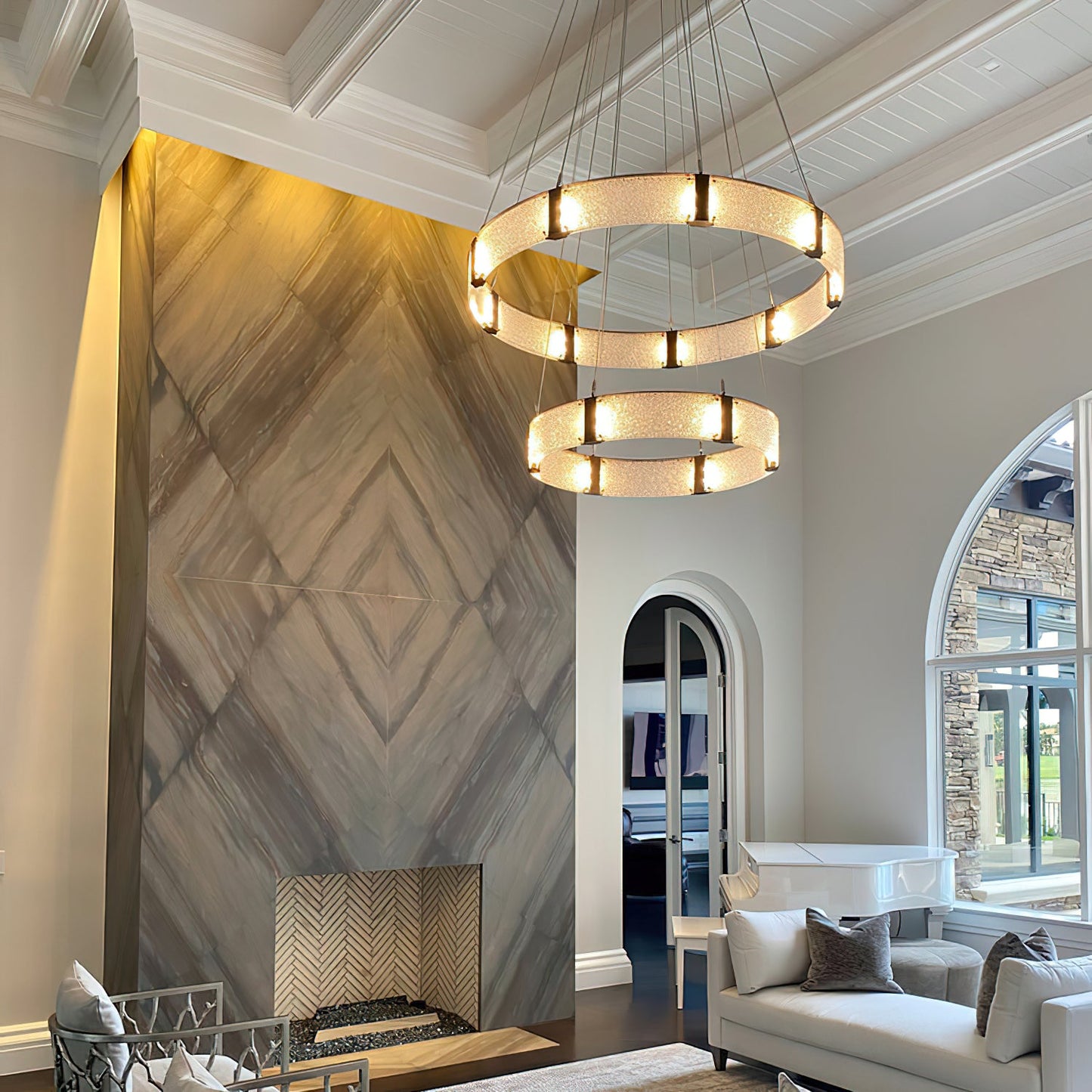 Parallel Ring Chandelier - Segmented Hand-Textured Glass Ring Light
