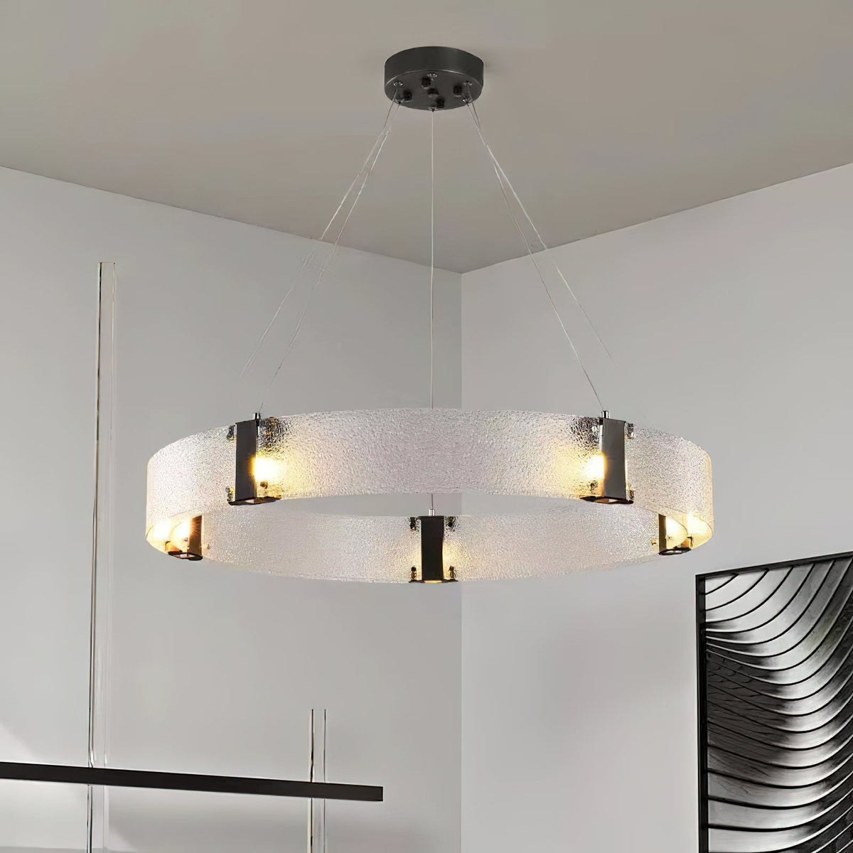 Parallel Ring Chandelier - Segmented Hand-Textured Glass Ring Light