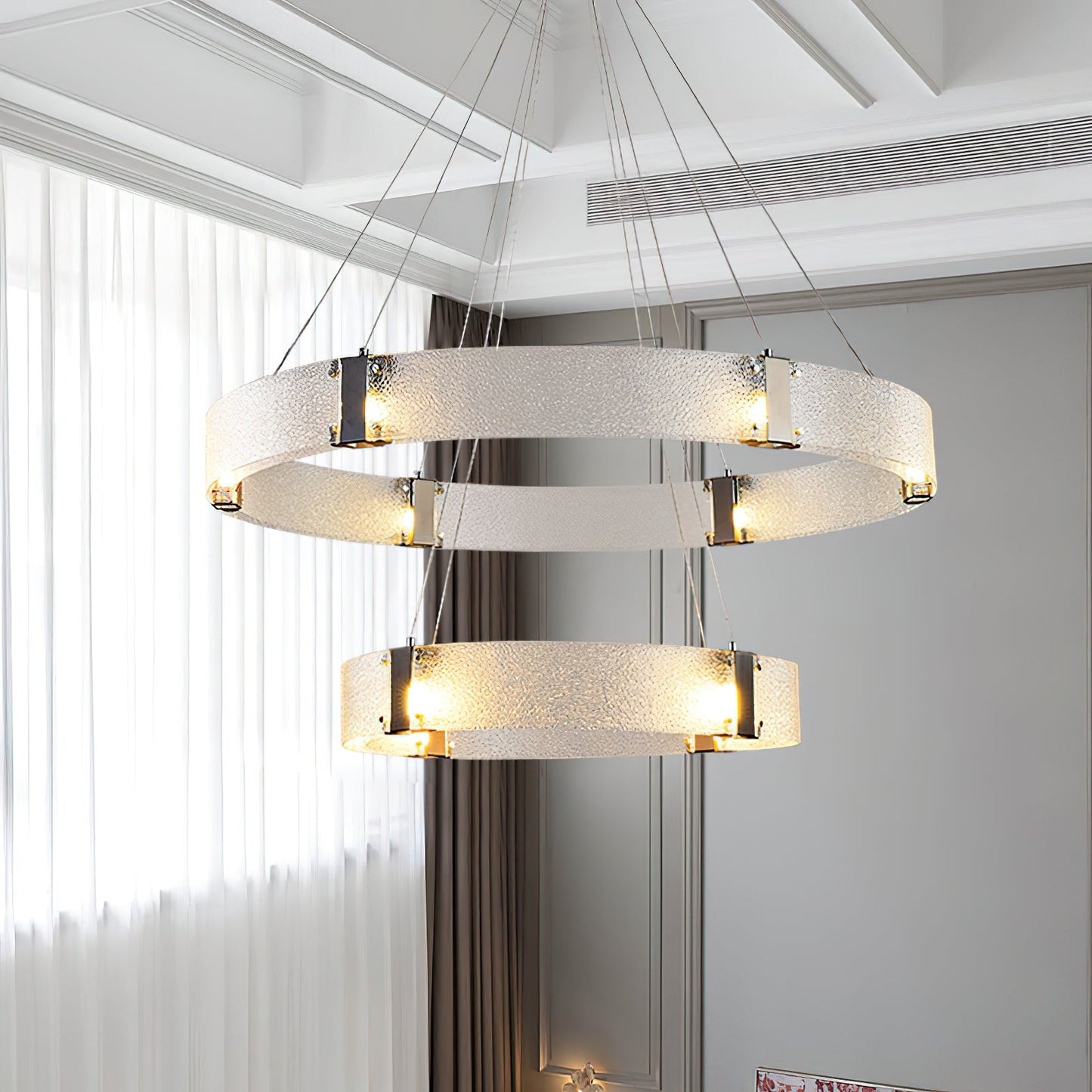 Parallel Ring Chandelier - Segmented Hand-Textured Glass Ring Light