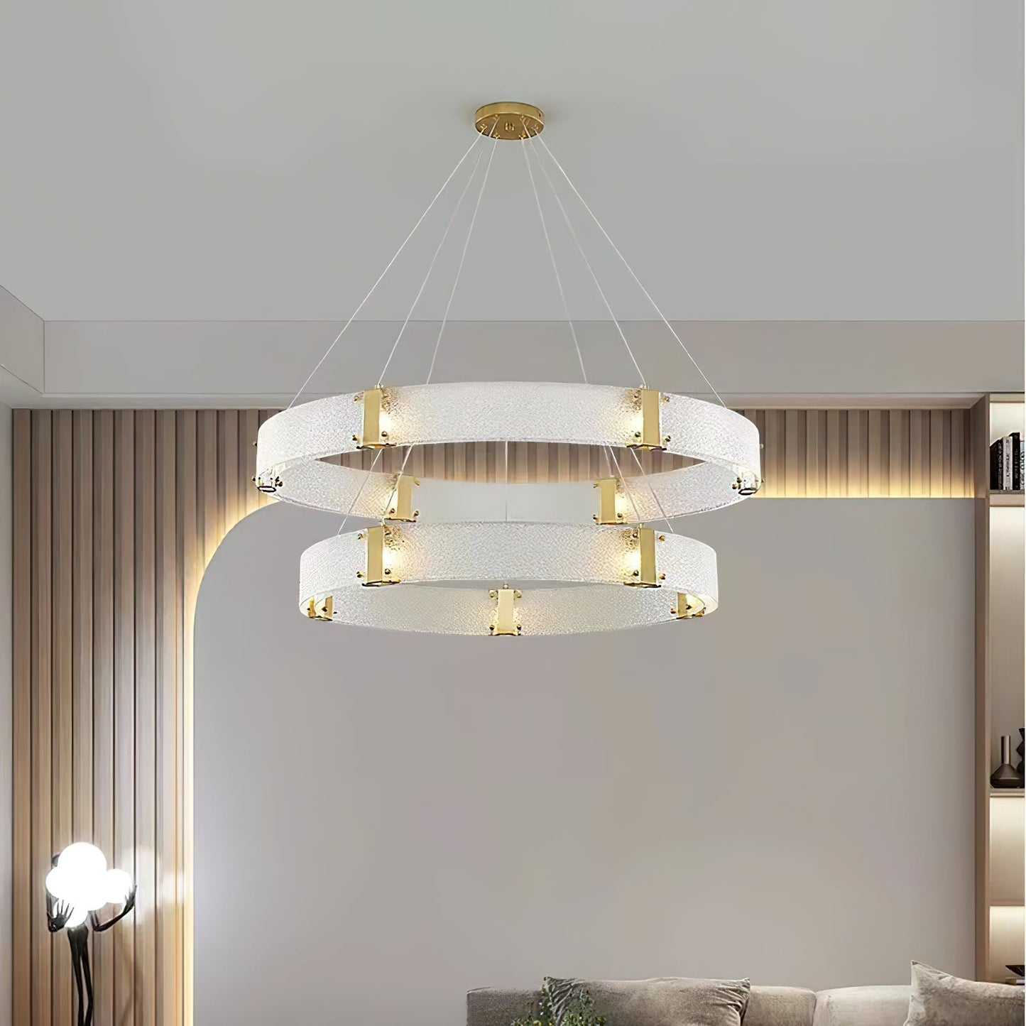 Parallel Ring Chandelier - Segmented Hand-Textured Glass Ring Light