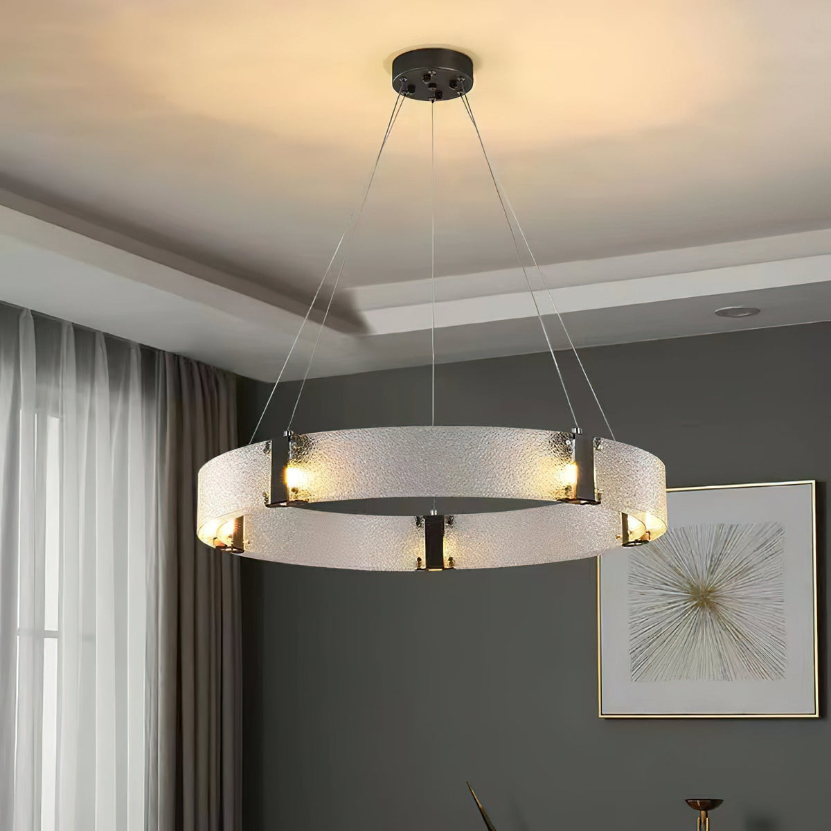 Parallel Ring Chandelier - Segmented Hand-Textured Glass Ring Light