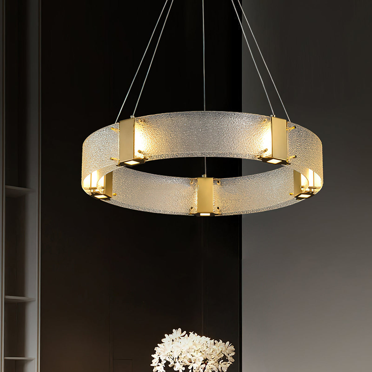 Parallel Ring Chandelier - Segmented Hand-Textured Glass Ring Light