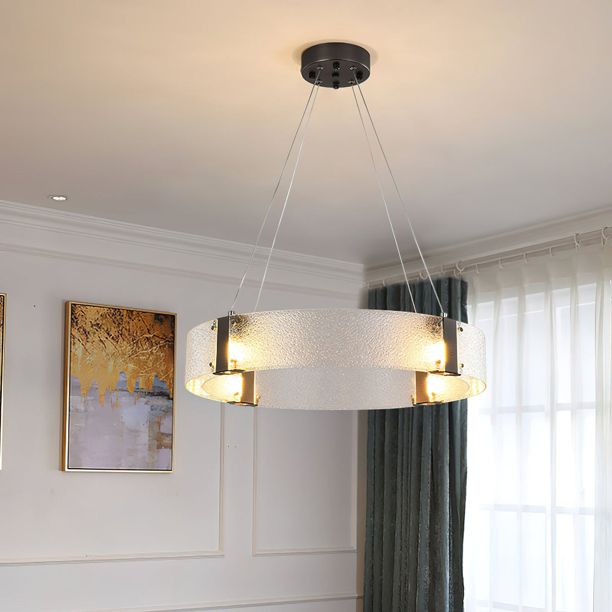 Parallel Ring Chandelier - Segmented Hand-Textured Glass Ring Light
