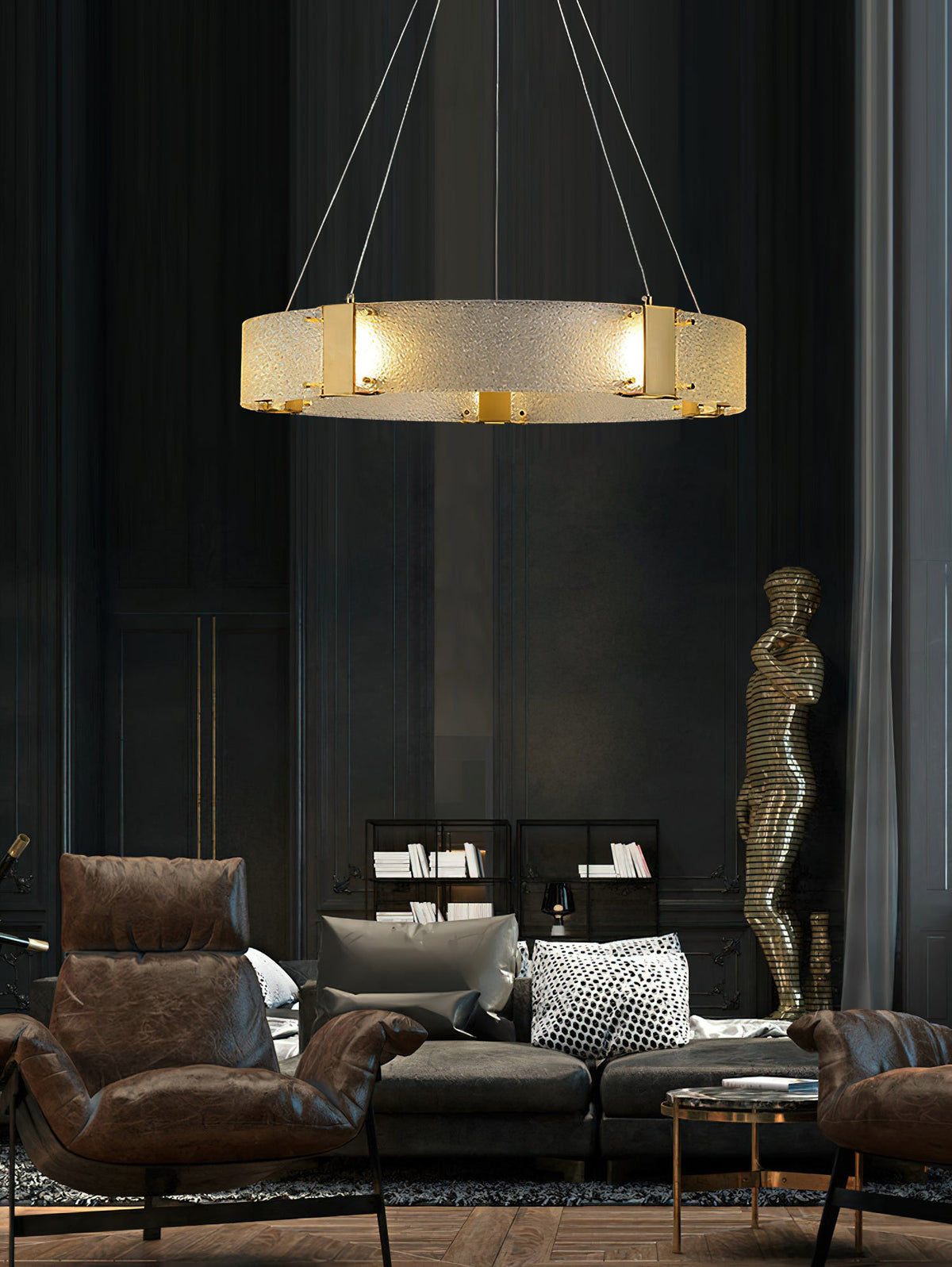 Parallel Ring Chandelier - Segmented Hand-Textured Glass Ring Light