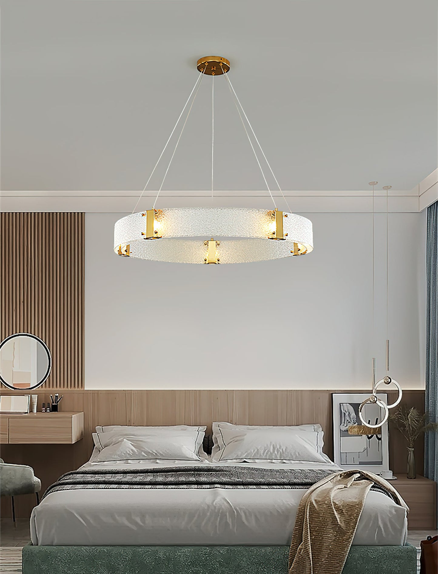 Parallel Ring Chandelier - Segmented Hand-Textured Glass Ring Light