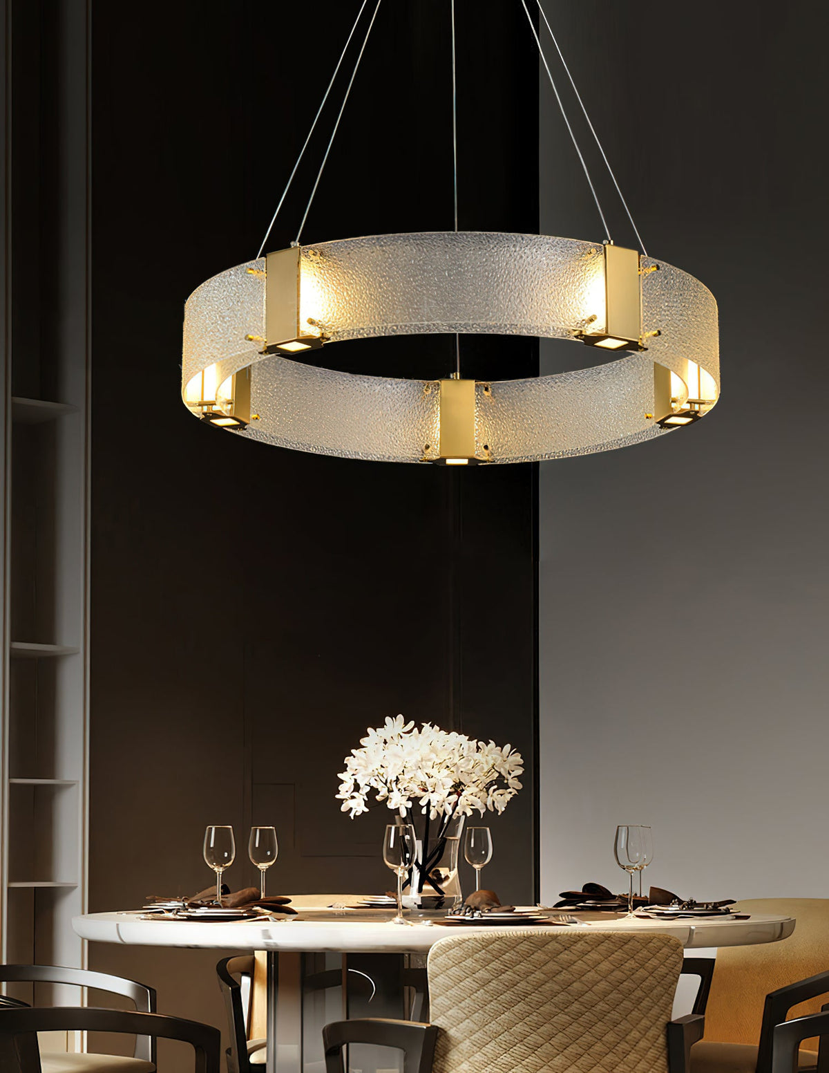 Parallel Ring Chandelier - Segmented Hand-Textured Glass Ring Light