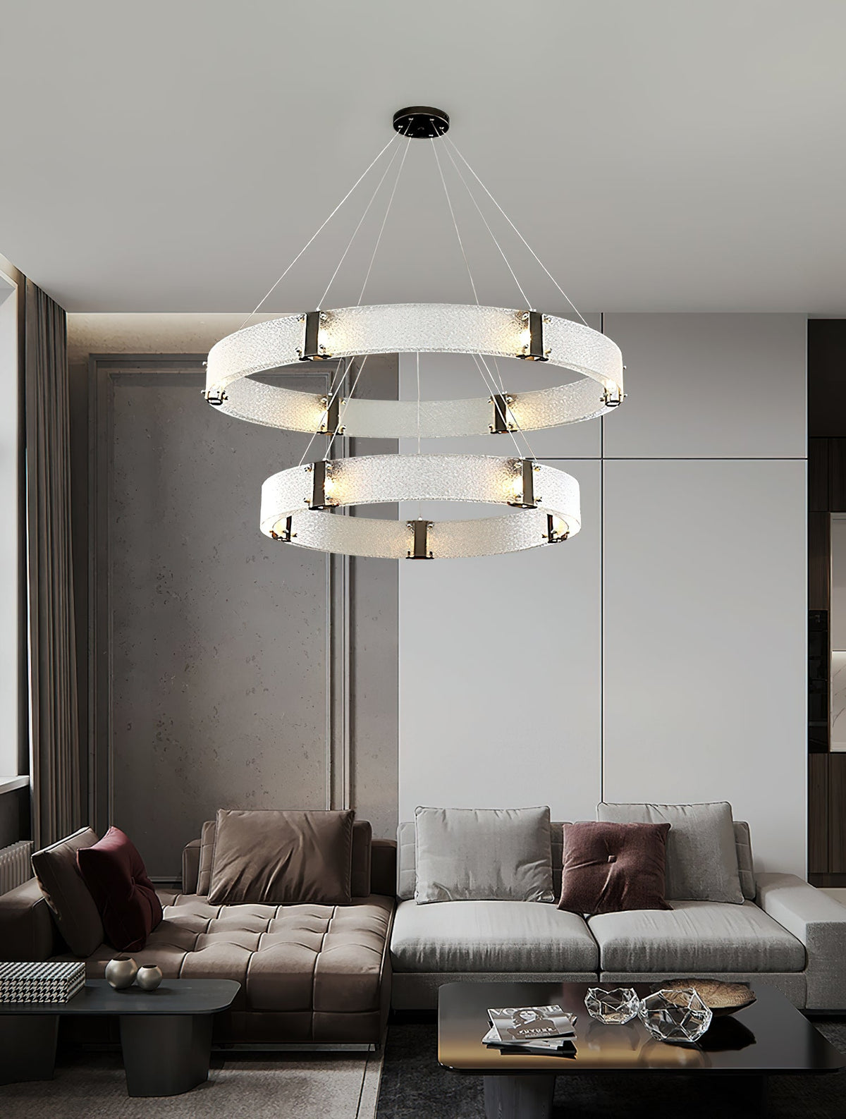 Parallel Ring Chandelier - Segmented Hand-Textured Glass Ring Light