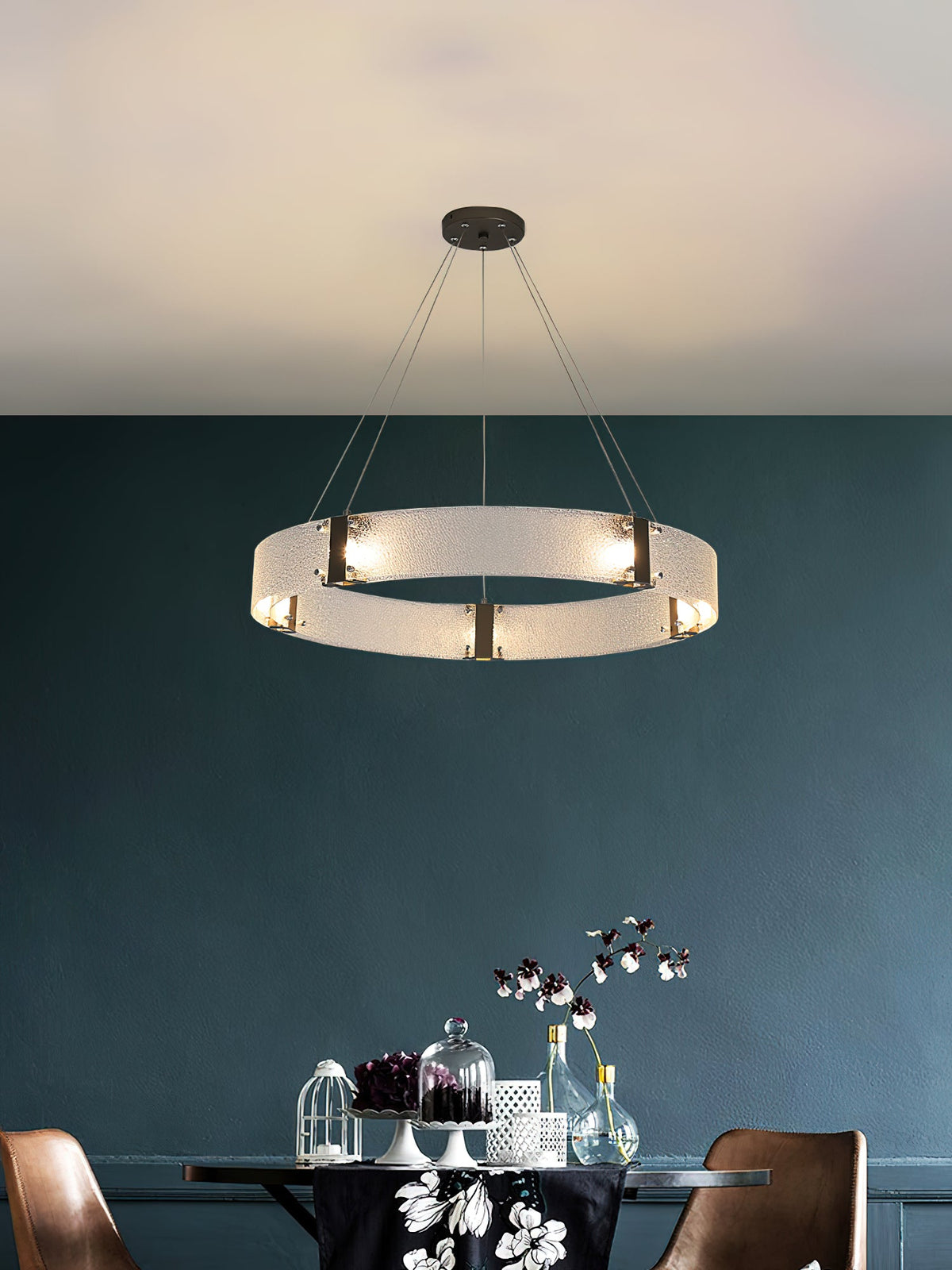 Parallel Ring Chandelier - Segmented Hand-Textured Glass Ring Light