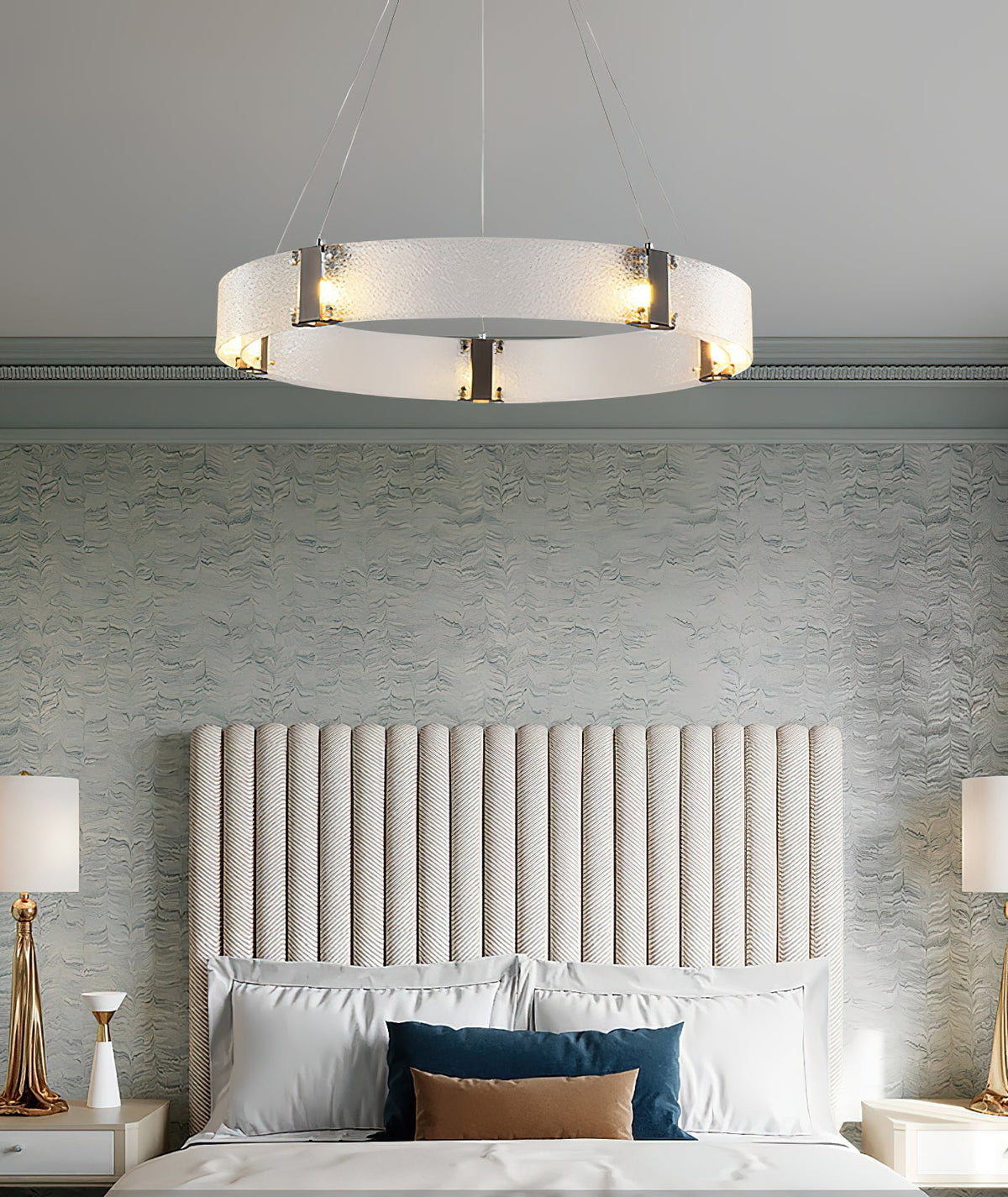 Parallel Ring Chandelier - Segmented Hand-Textured Glass Ring Light