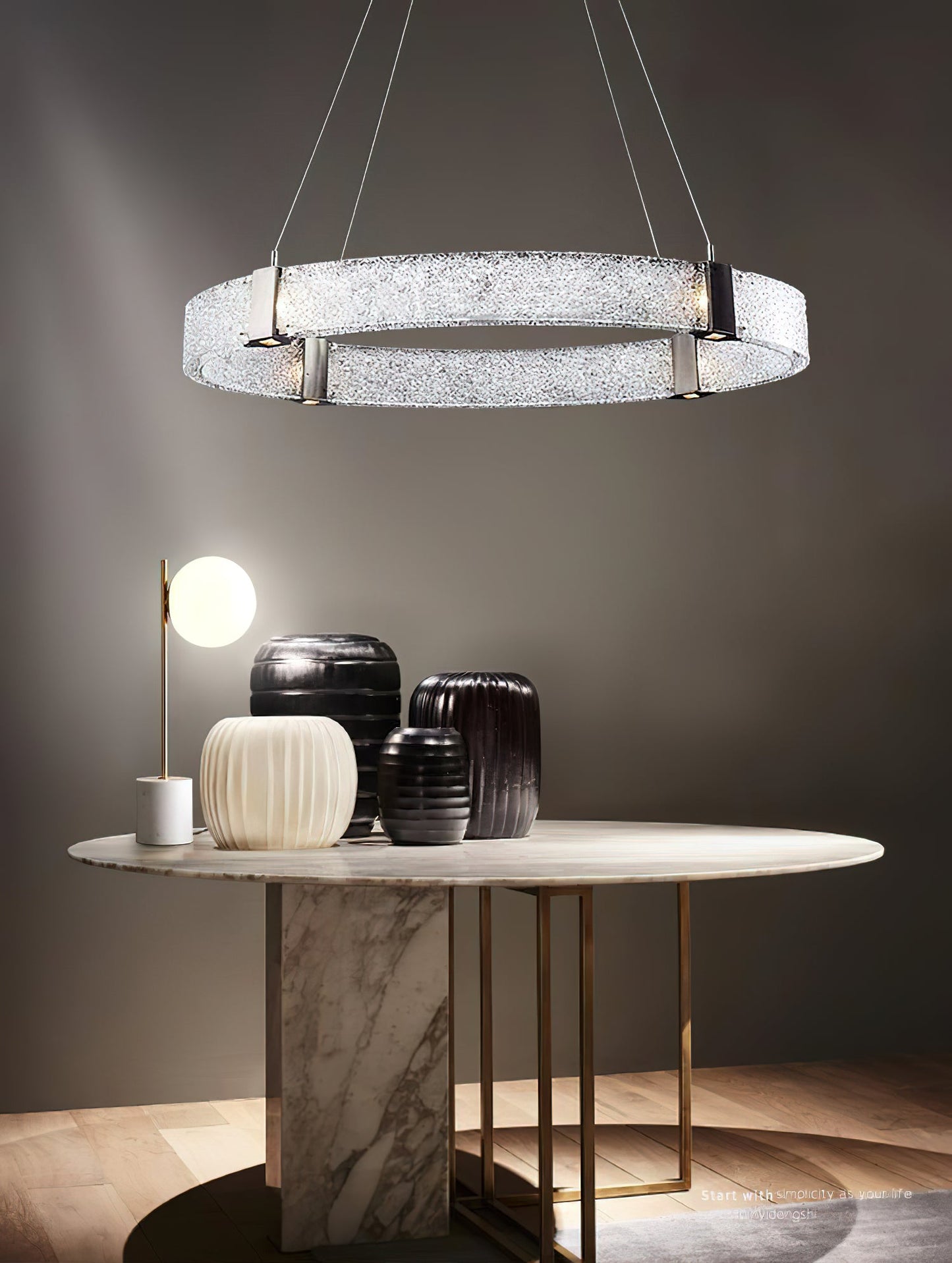 Parallel Ring Chandelier - Segmented Hand-Textured Glass Ring Light