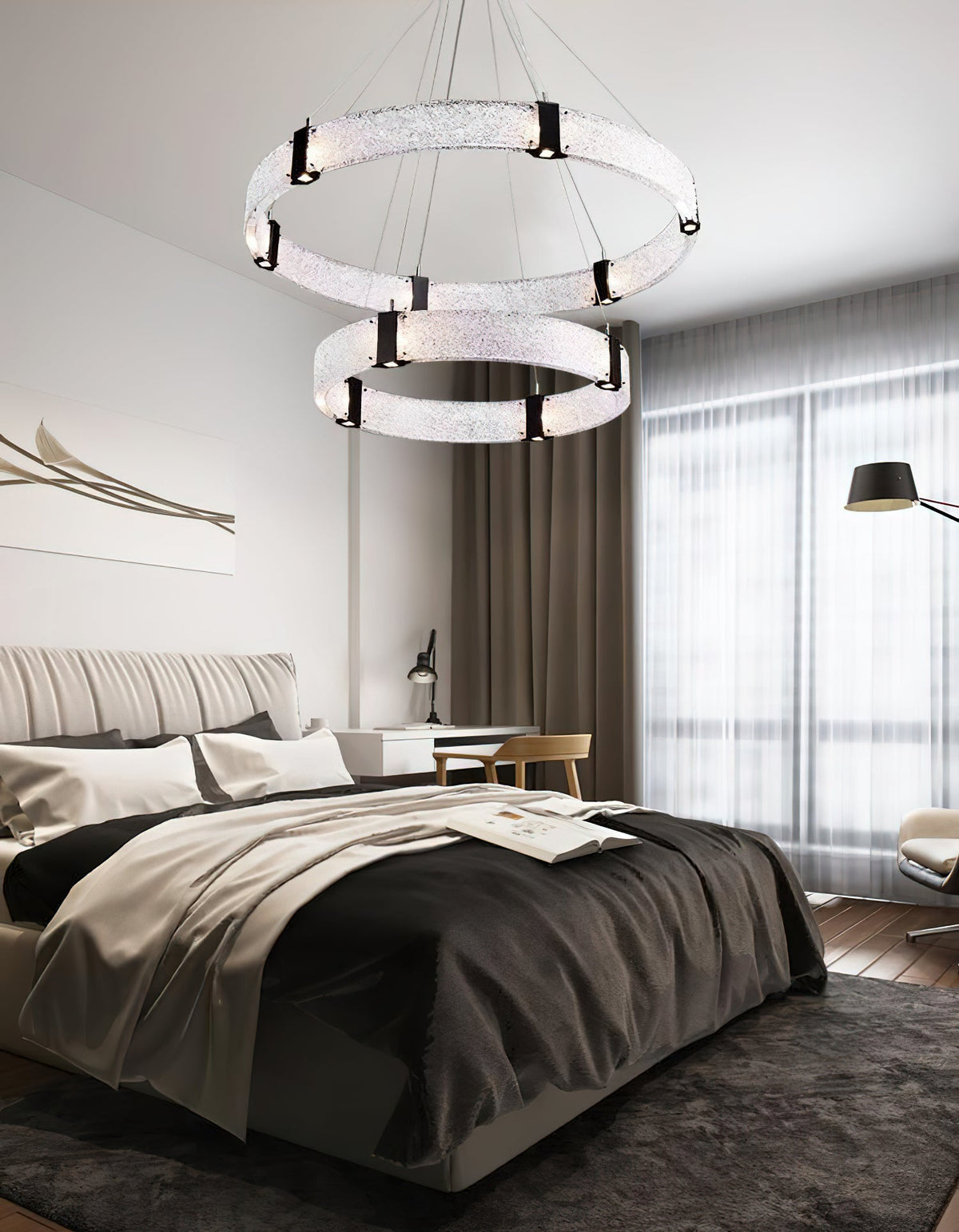 Parallel Ring Chandelier - Segmented Hand-Textured Glass Ring Light