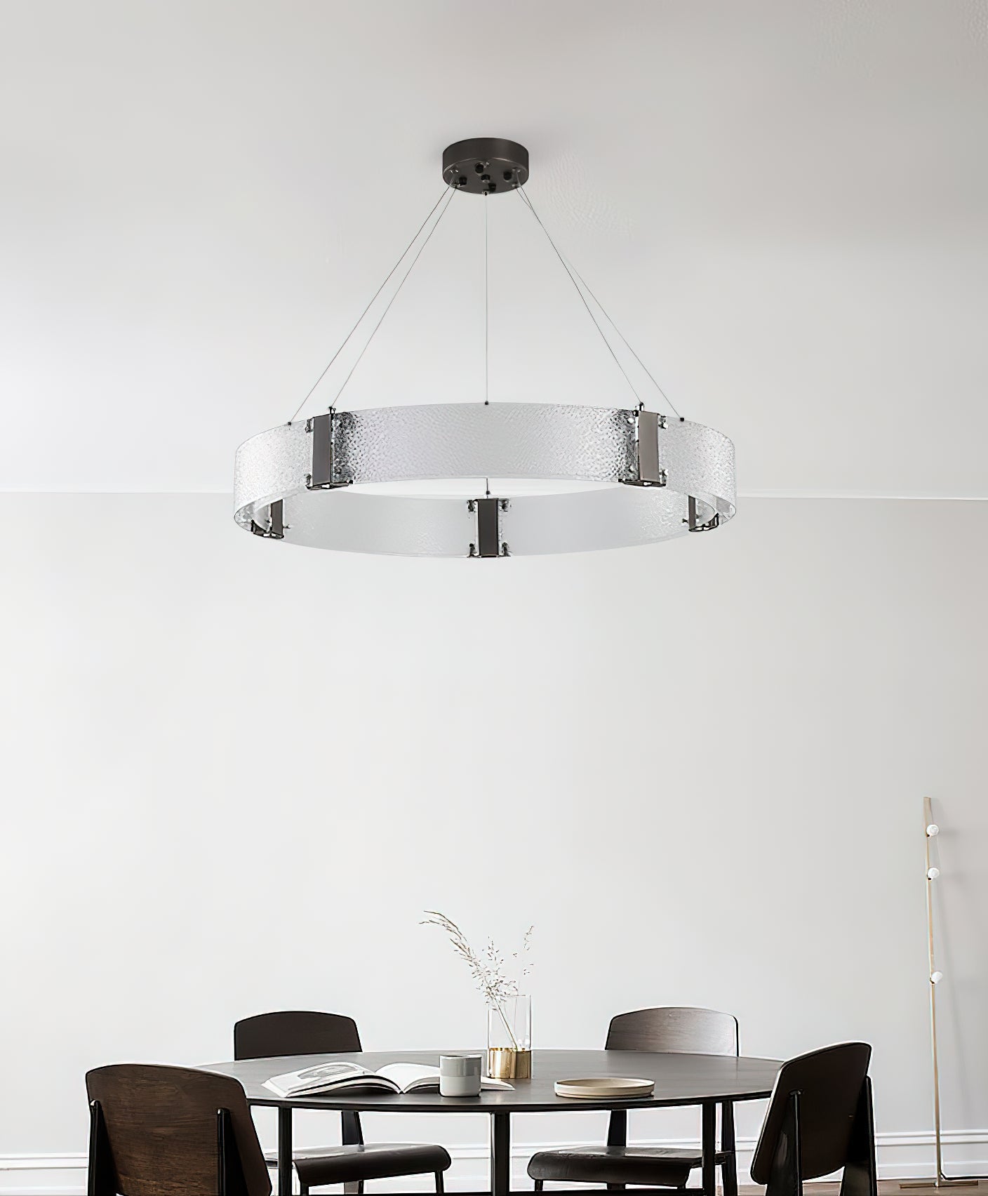 Parallel Ring Chandelier - Segmented Hand-Textured Glass Ring Light