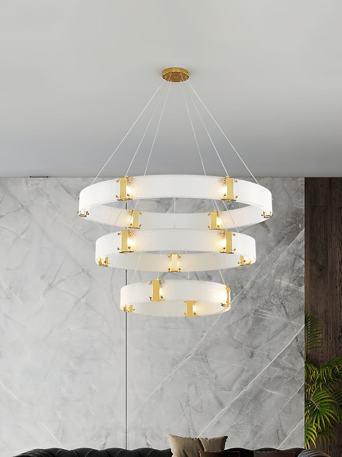 Parallel Ring Chandelier - Segmented Hand-Textured Glass Ring Light