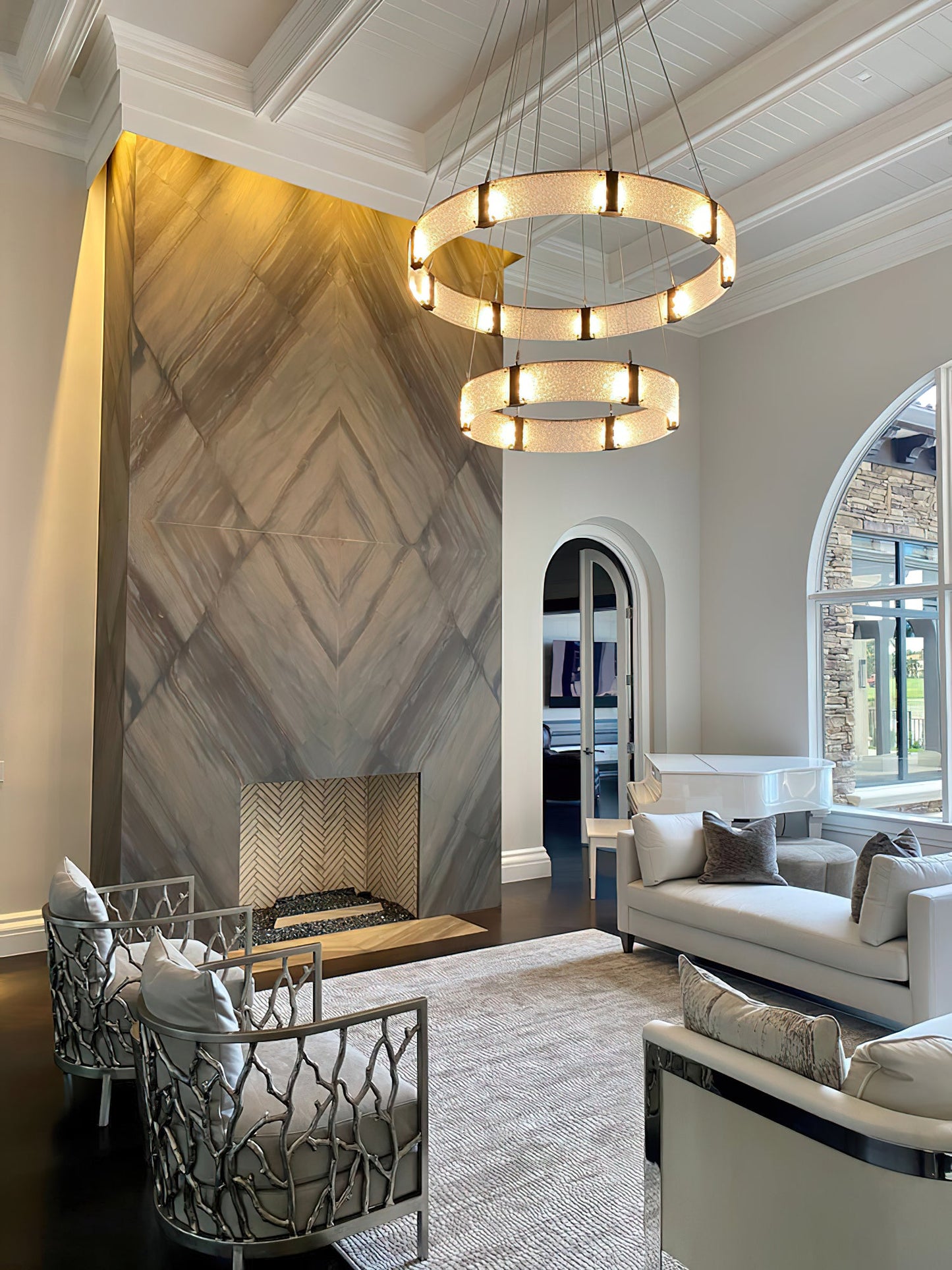Parallel Ring Chandelier - Segmented Hand-Textured Glass Ring Light