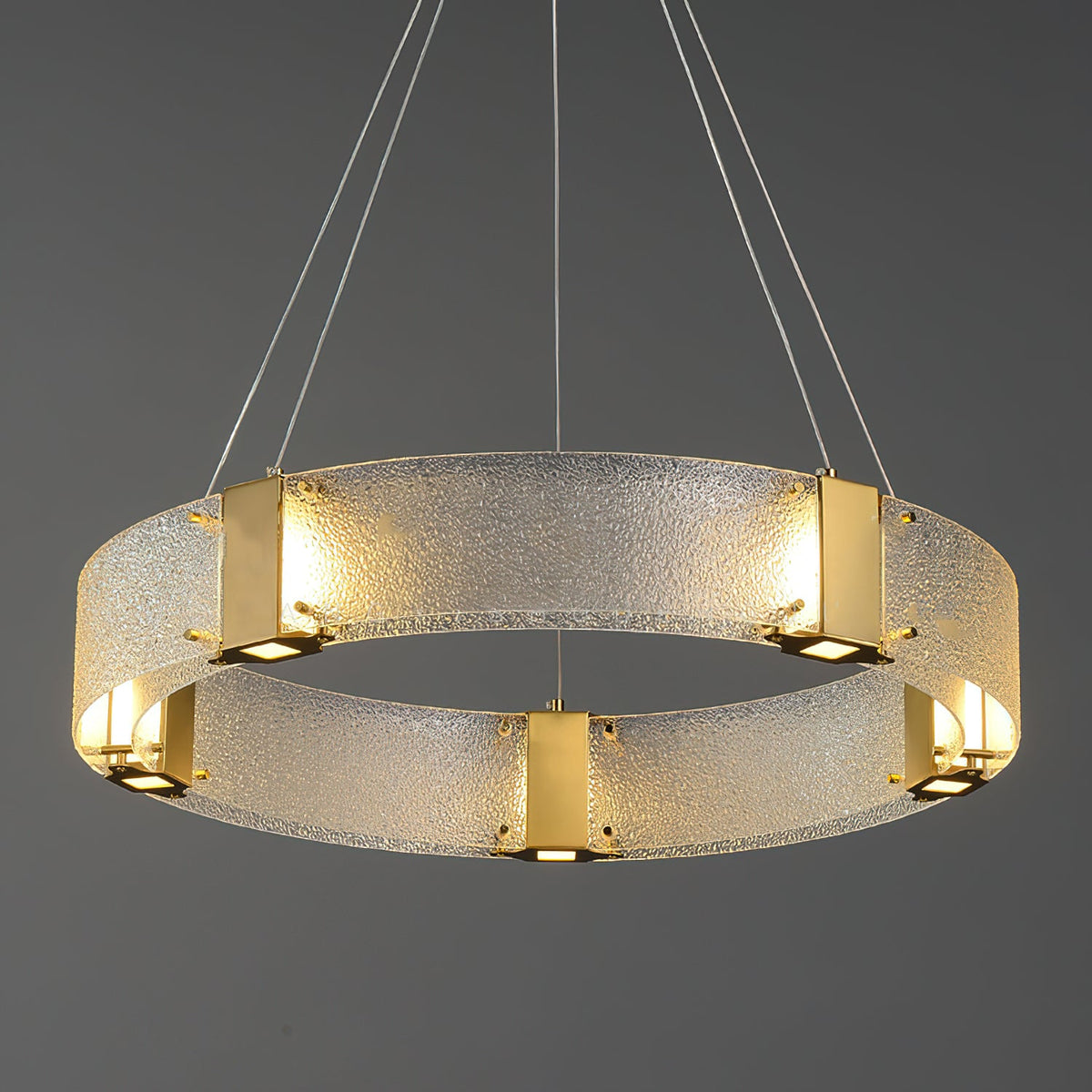 Parallel Ring Chandelier - Segmented Hand-Textured Glass Ring Light