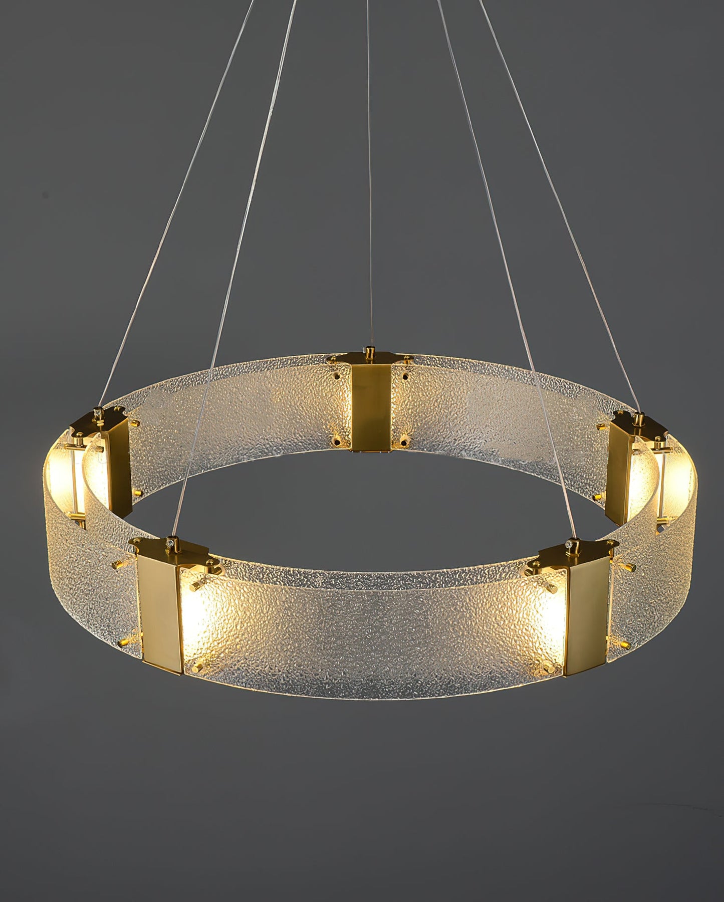 Parallel Ring Chandelier - Segmented Hand-Textured Glass Ring Light