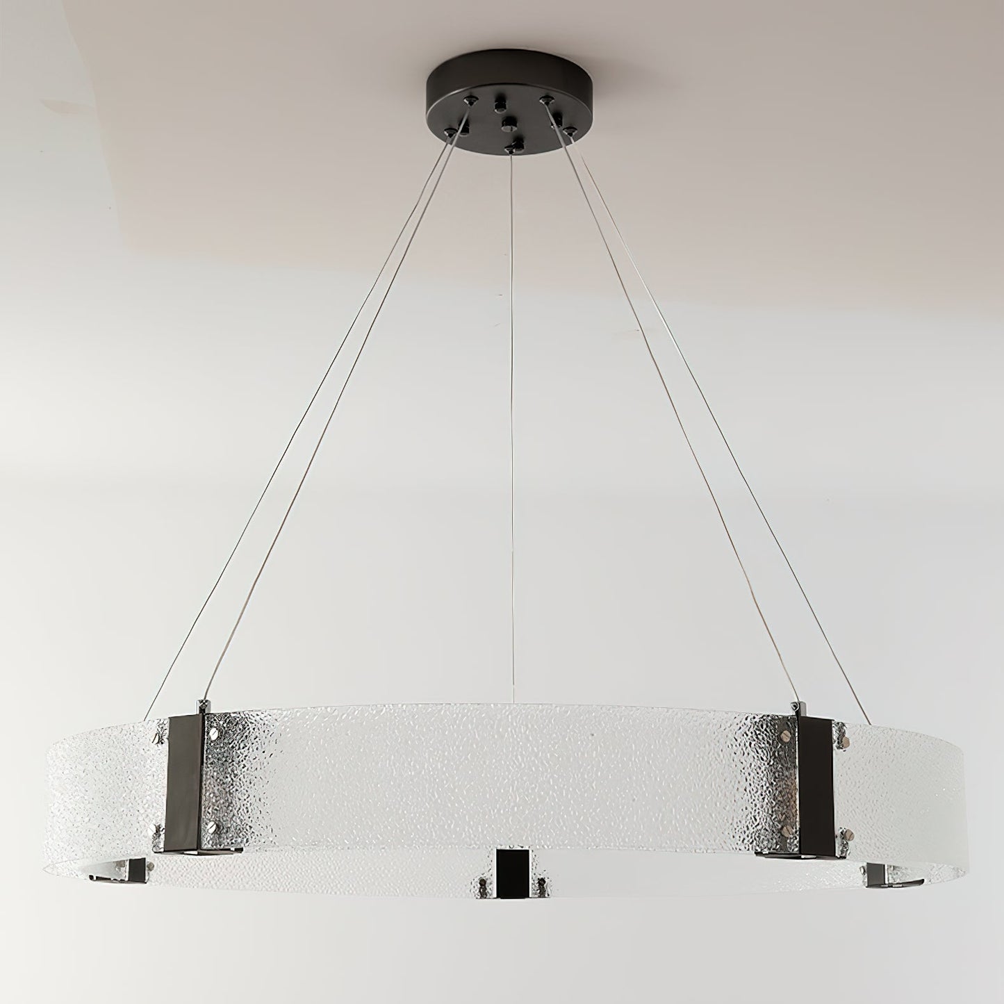 Parallel Ring Chandelier - Segmented Hand-Textured Glass Ring Light