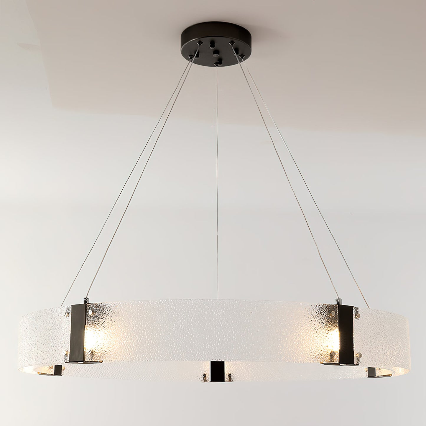 Parallel Ring Chandelier - Segmented Hand-Textured Glass Ring Light