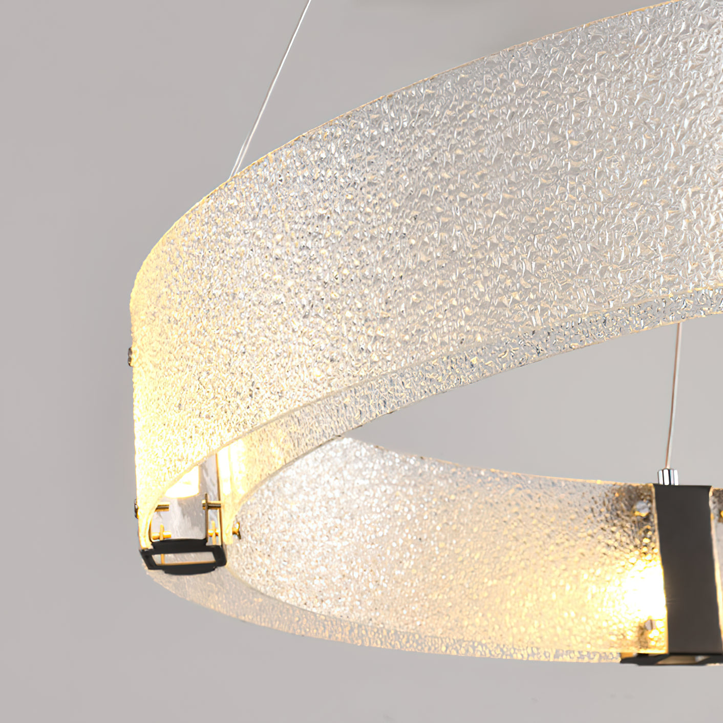 Parallel Ring Chandelier - Segmented Hand-Textured Glass Ring Light