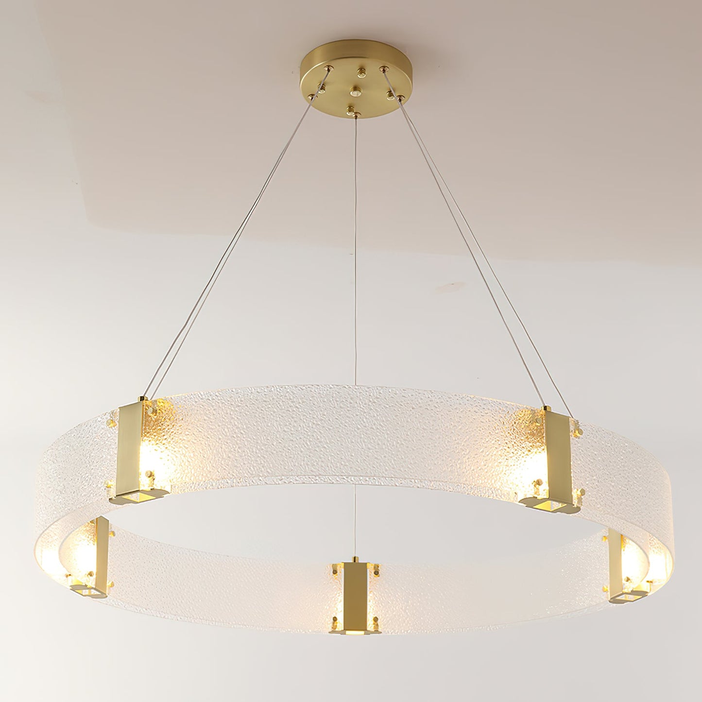 Parallel Ring Chandelier - Segmented Hand-Textured Glass Ring Light