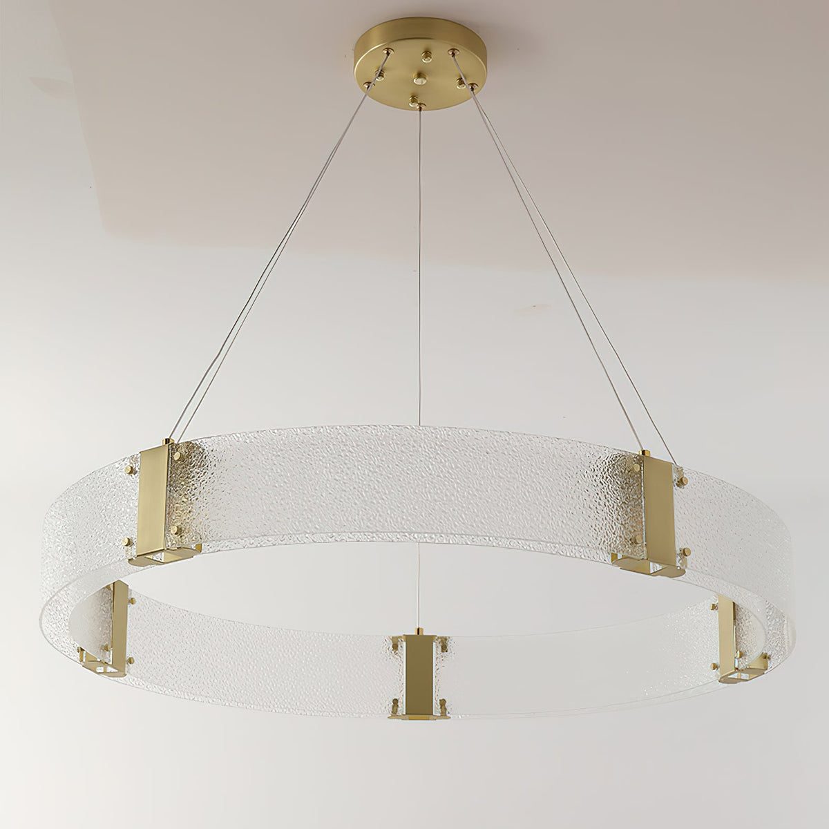 Parallel Ring Chandelier - Segmented Hand-Textured Glass Ring Light