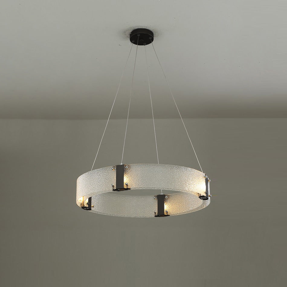 Parallel Ring Chandelier - Segmented Hand-Textured Glass Ring Light