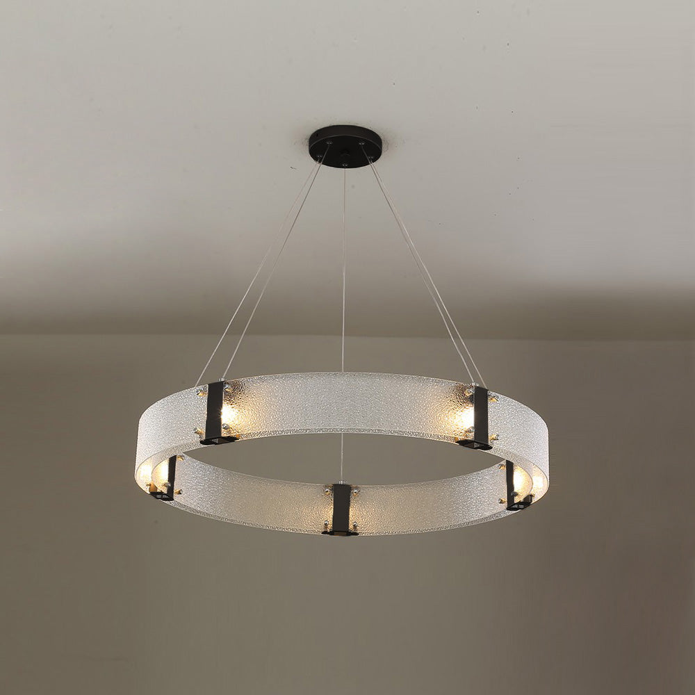 Parallel Ring Chandelier - Segmented Hand-Textured Glass Ring Light