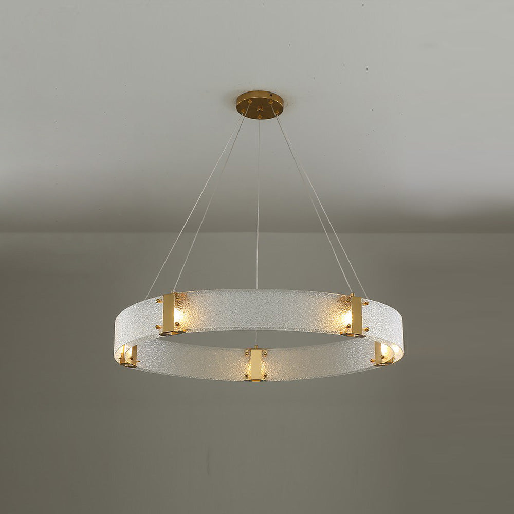 Parallel Ring Chandelier - Segmented Hand-Textured Glass Ring Light