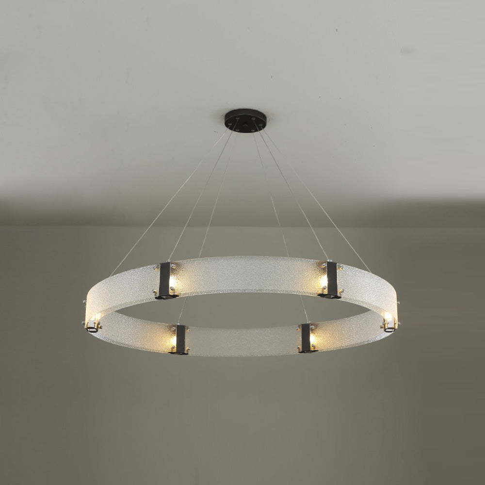 Parallel Ring Chandelier - Segmented Hand-Textured Glass Ring Light