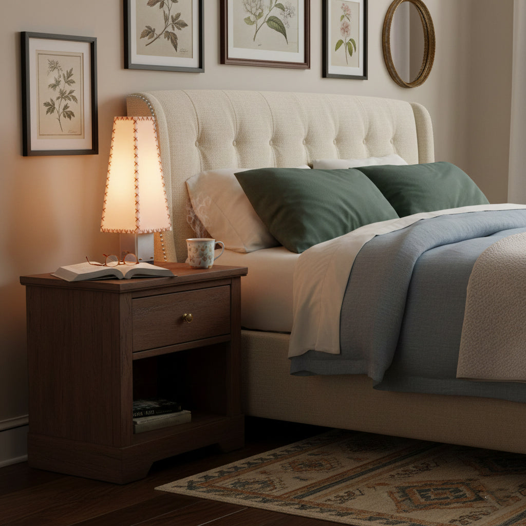 Parchment Table Lamp - Solid Walnut & Silver Iron Base Accent Light