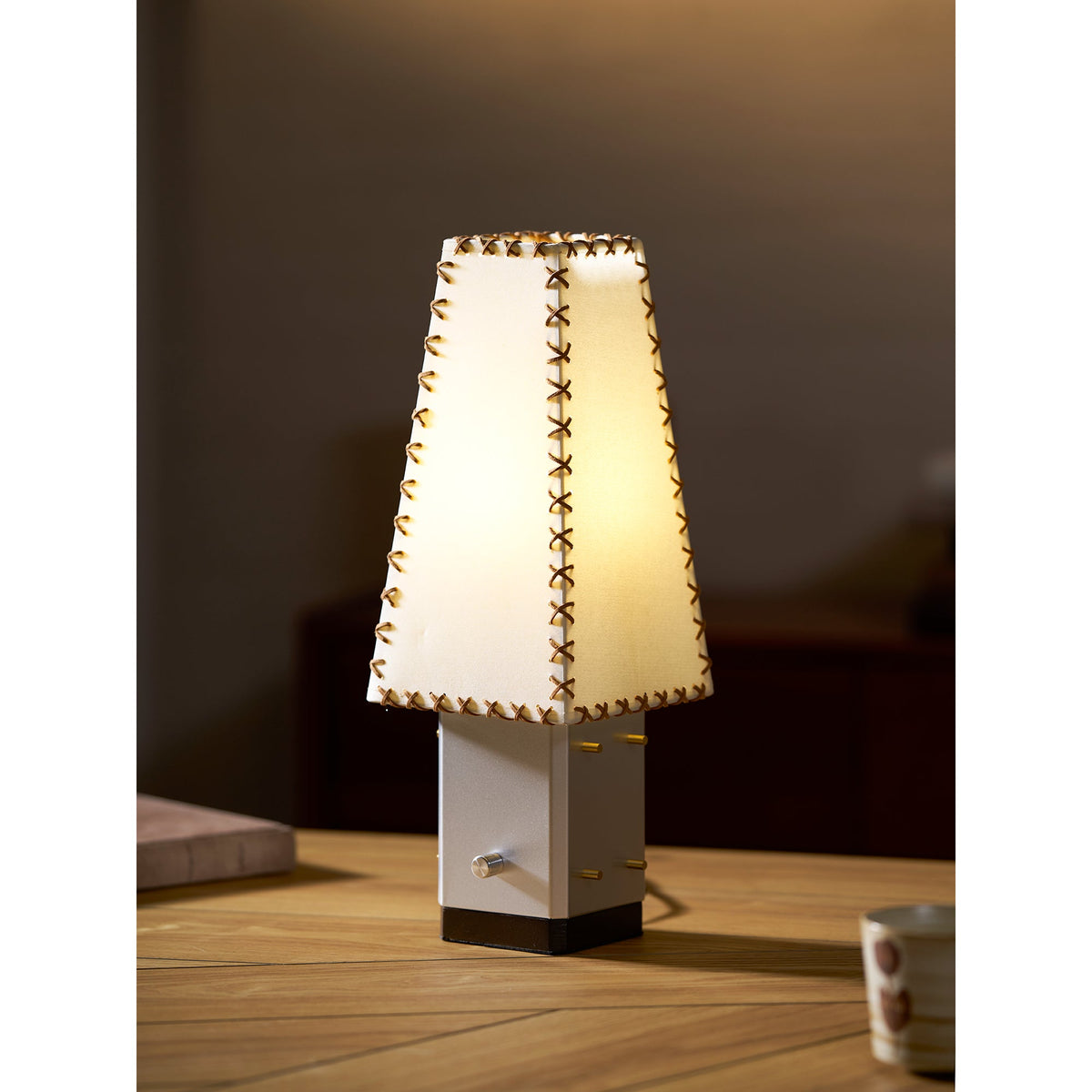 Parchment Table Lamp - Solid Walnut & Silver Iron Base Accent Light