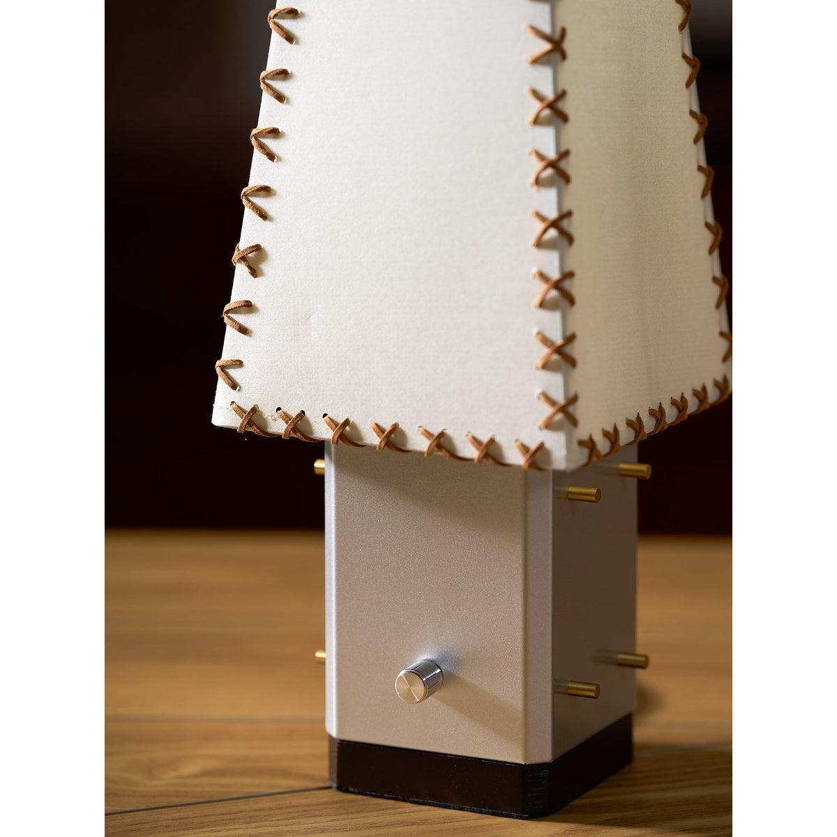 Parchment Table Lamp - Solid Walnut & Silver Iron Base Accent Light