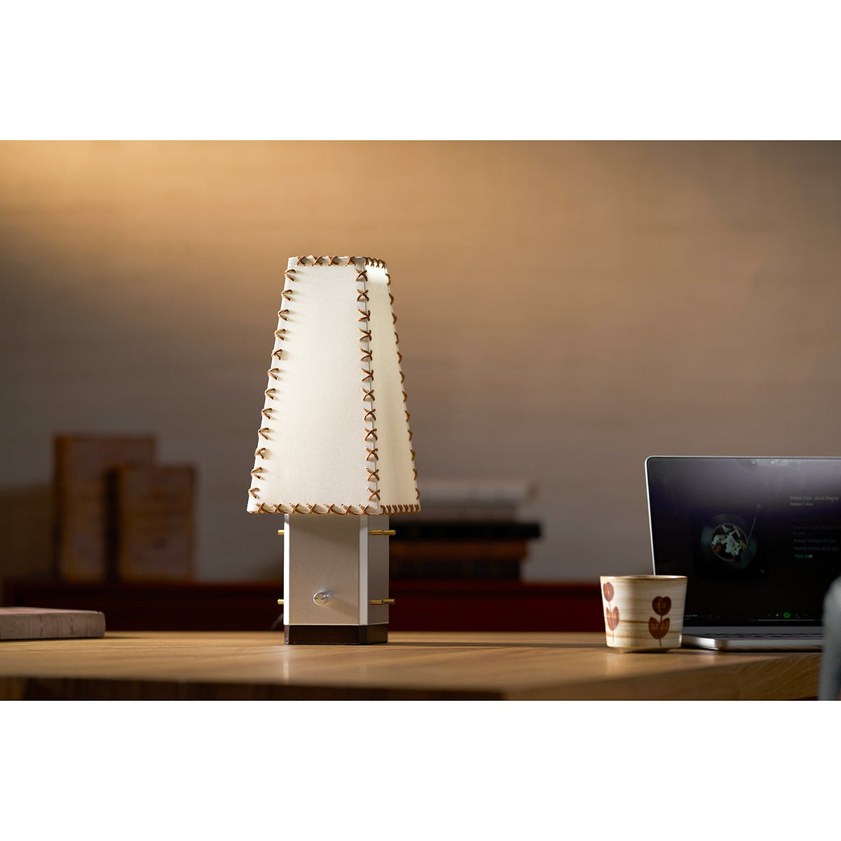 Parchment Table Lamp - Solid Walnut & Silver Iron Base Accent Light