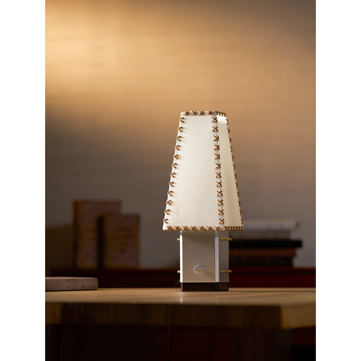 Parchment Table Lamp - Solid Walnut & Silver Iron Base Accent Light