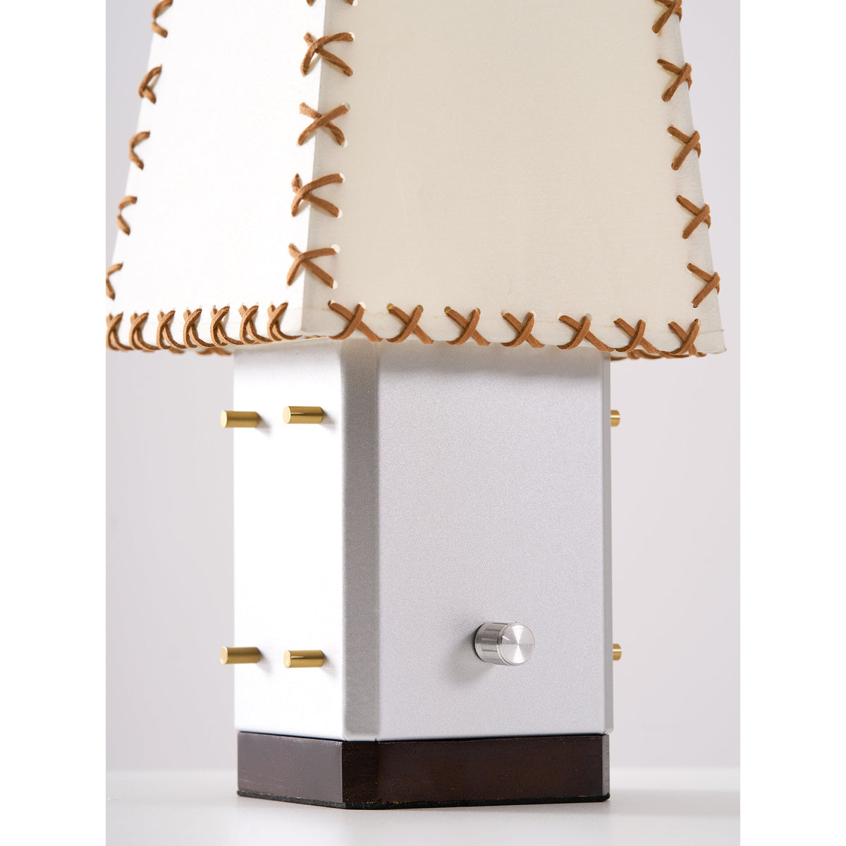 Parchment Table Lamp - Solid Walnut & Silver Iron Base Accent Light