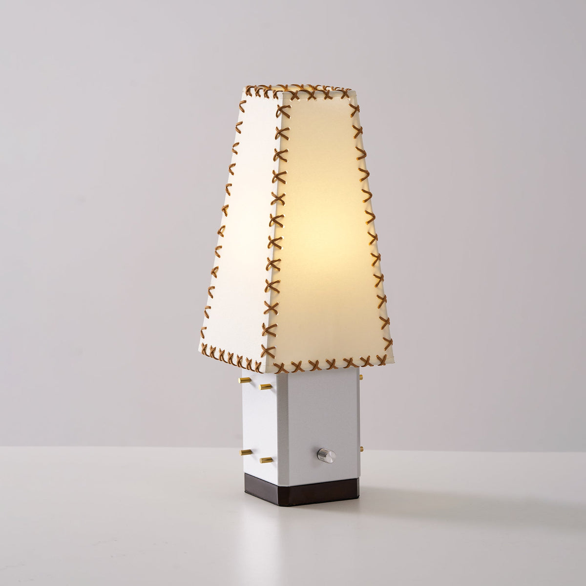 Parchment Table Lamp - Solid Walnut & Silver Iron Base Accent Light