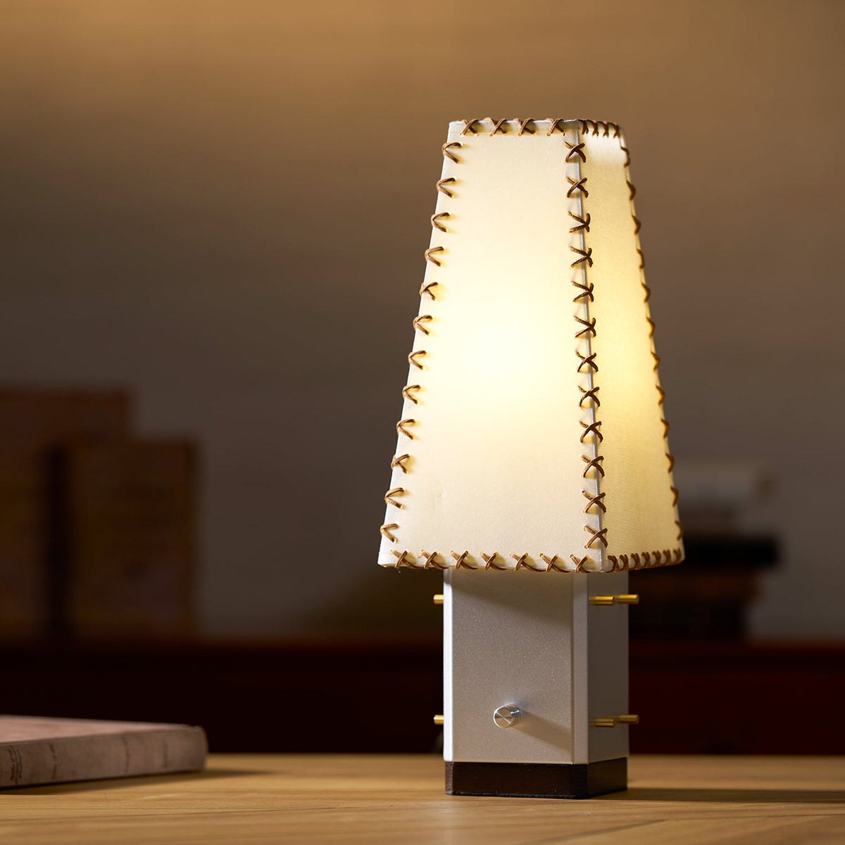 Parchment Table Lamp - Solid Walnut & Silver Iron Base Accent Light