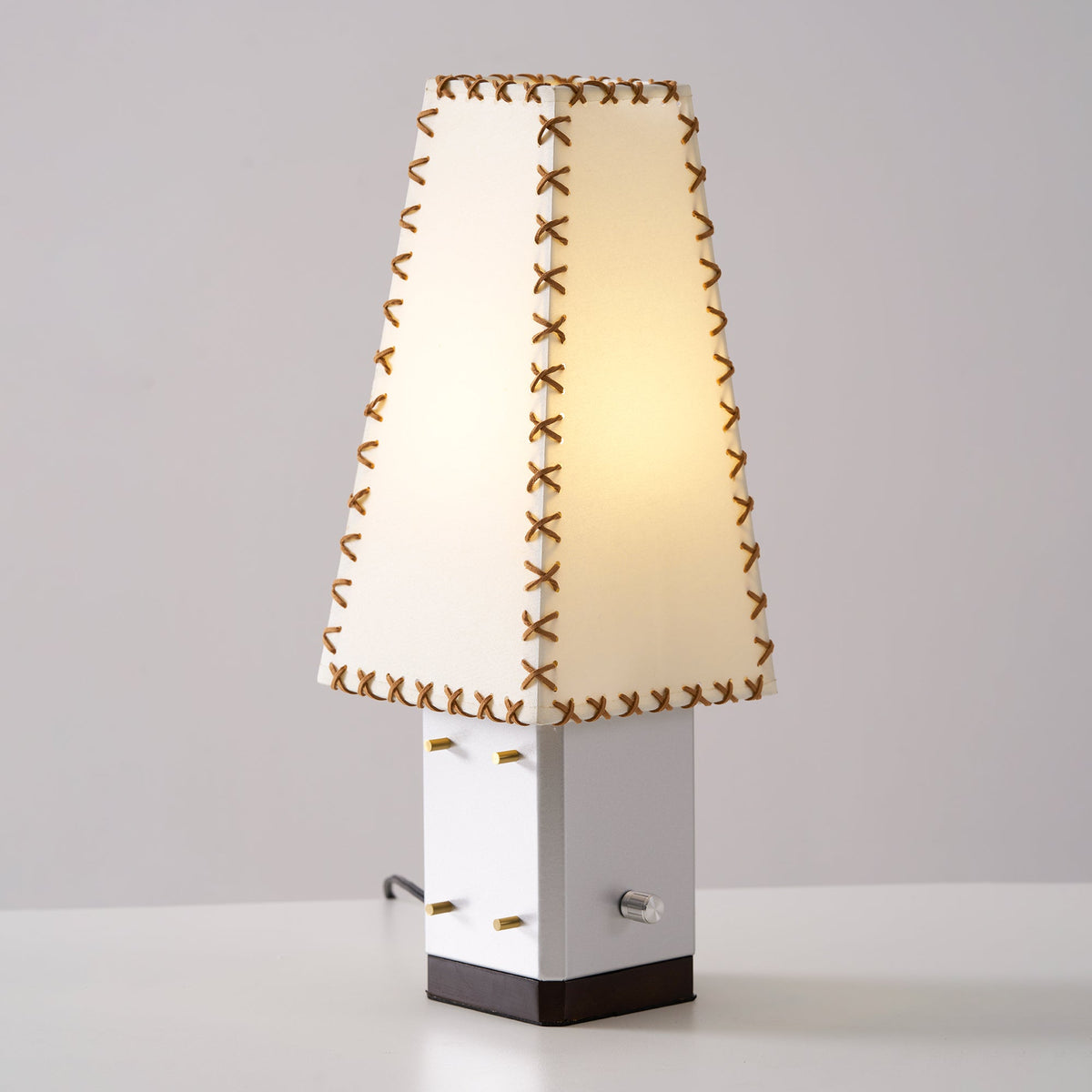 Parchment Table Lamp - Solid Walnut & Silver Iron Base Accent Light