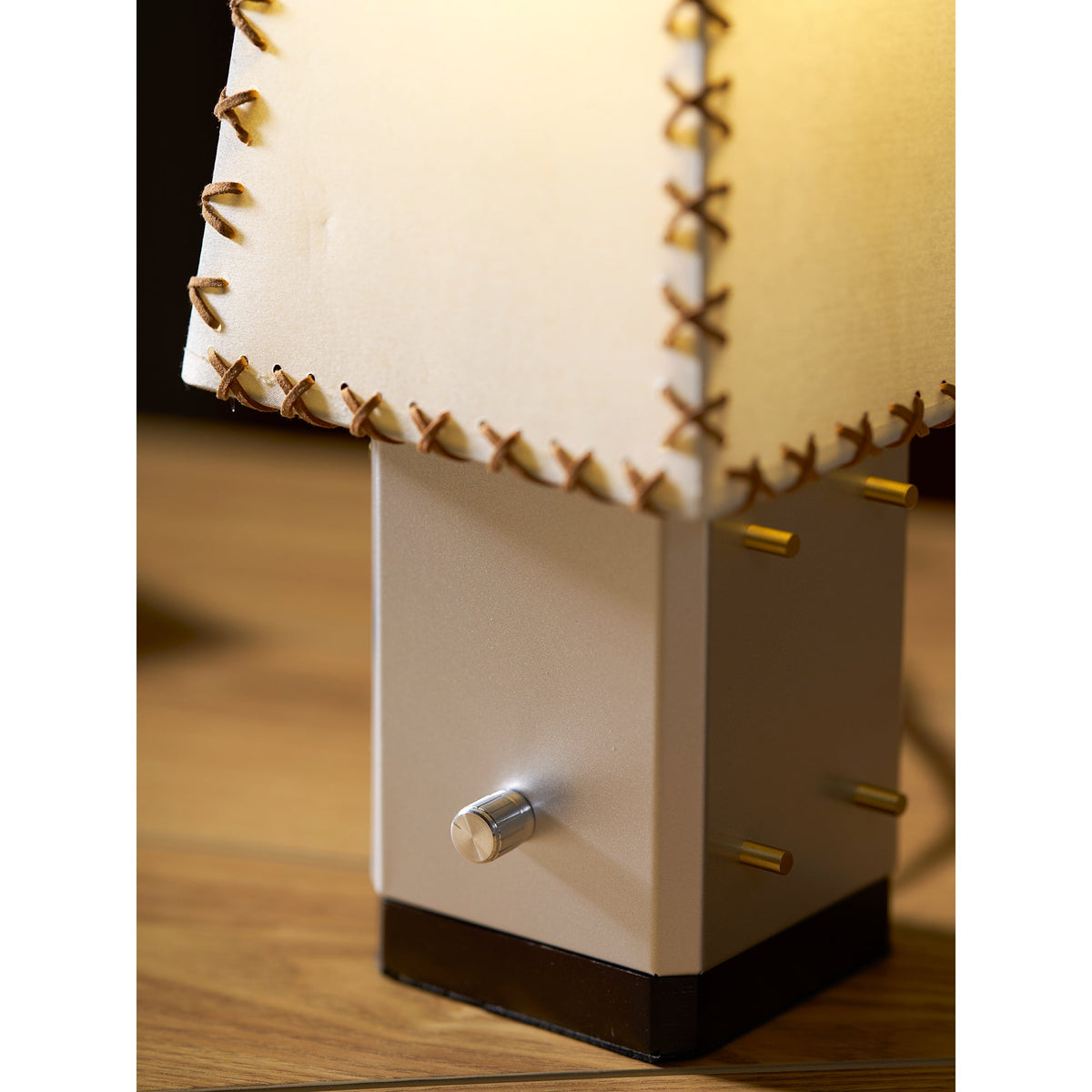 Parchment Table Lamp - Solid Walnut & Silver Iron Base Accent Light